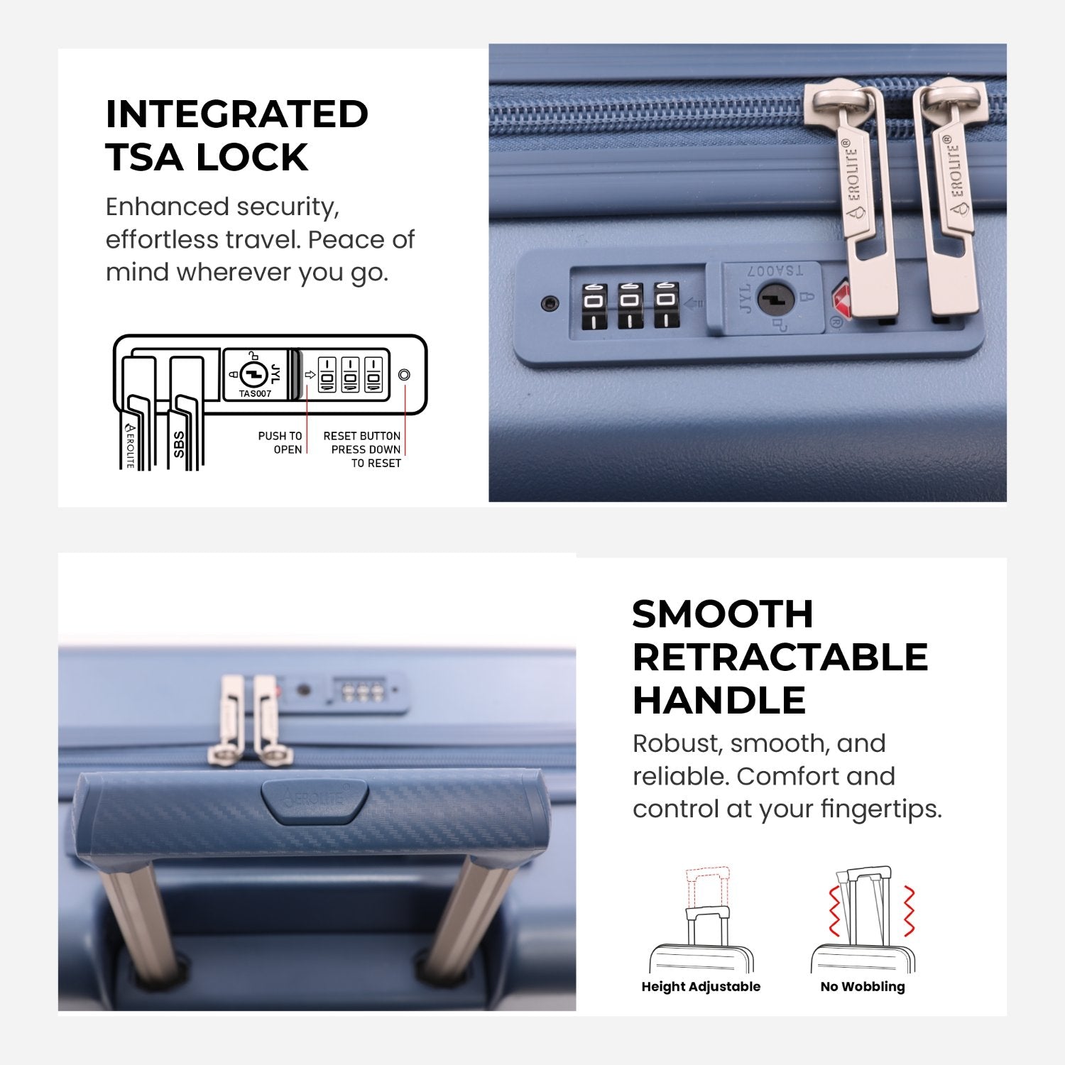 Aerolite 55x35x25cm Hard Shell Carry On Hand Cabin Luggage Suitcase with 4 Spinner Wheels & TSA Lock – Max Size Cabin Bag for Air Europa, Air France, ITA Airways, KLM & Transavia - Blue