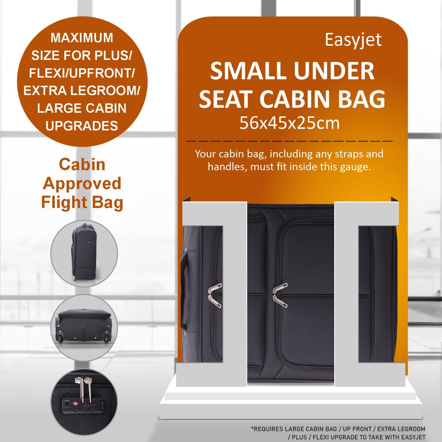 Aerolite 56x45x25cm Easyjet Large Cabin, British Airways Jet2 Maximum Allowance Lightweight 2 Wheel Carry On Hand Cabin Luggage Bag Suitcase 56x45x25 with TSA Approved Lock Black - Aerolite UK