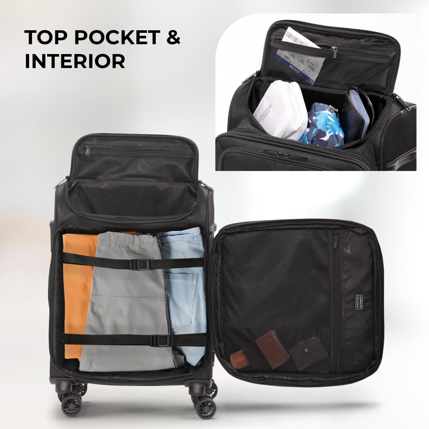 Aerolite Expandable Premium Cabin Suitcase 55x40x23cm to 55x40x26cm – Max Size for Wizz Air Priority, Lufthansa, Eurowings, Norwegian – Lightweight 4-Wheel Carry On Hand Luggage, 50L, Black