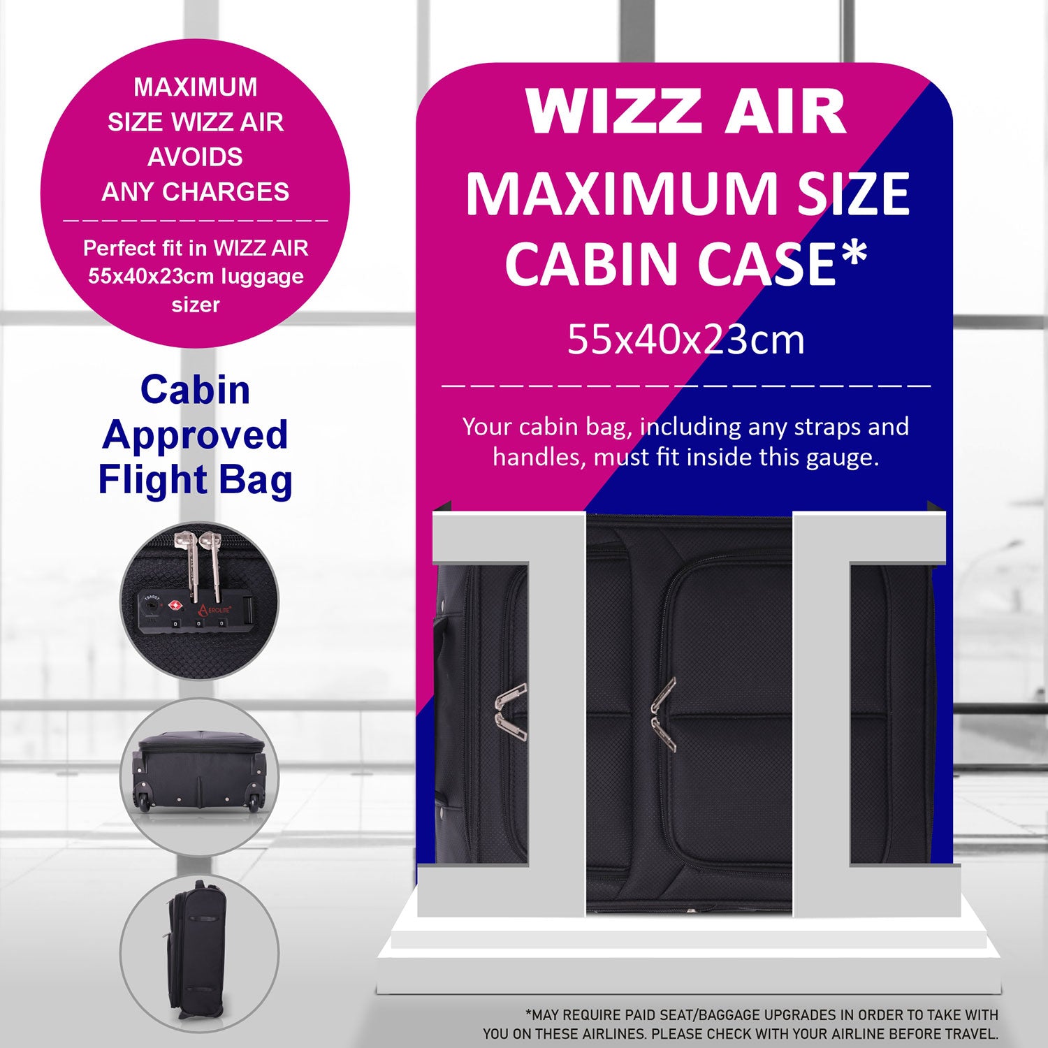 Aerolite Expandable (55x40x20cm) to (55x40x23cm) Ryanair (Priority) Maximum Allowance Lightweight Cabin Hand Luggage 2 Wheels, Maximum Size for Ryanair Priority, Wizz Air Priority, Lufthansa