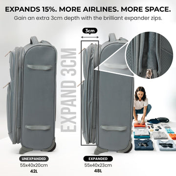 Aerolite Expandable 55x40x20cm to 55x40x23cm Ryanair Priority, Wizz Air Priority, Lufthansa Max Size Lightweight Soft Shell Carry On Hand Cabin Luggage Suitcase with 2 Wheels