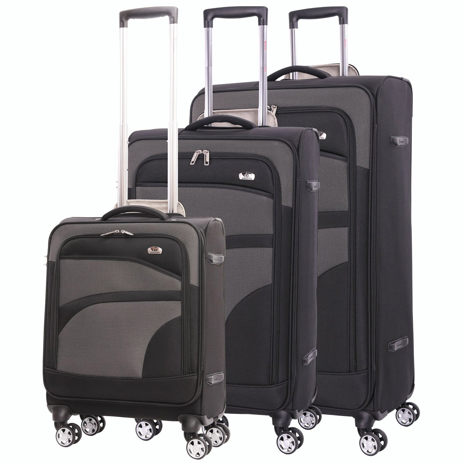 Aerolite 3 Piece Super Lightweight 4 Wheels Soft Shell Cabin & Hold Luggage Set of 3, (Cabin 21", Medium 26", Large 30")