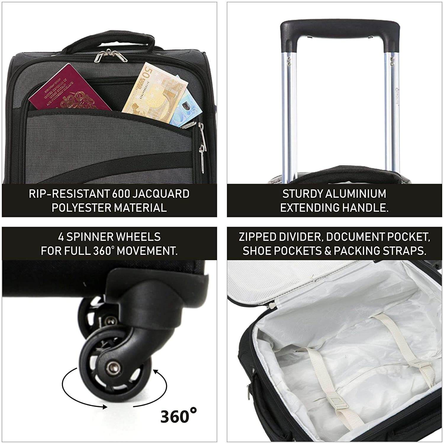 Aerolite (55x35x20cm) Lightweight Soft Shell Cabin Hand Luggage (x3 Set) | 4 Wheels