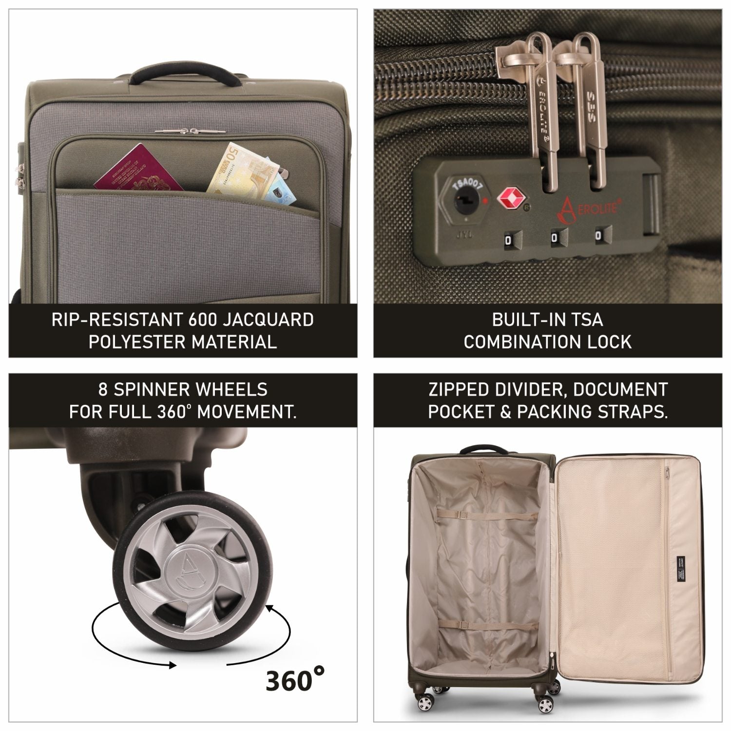 Aerolite 30" Super Lightweight Soft Shell Large Checked In Hold Luggage Suitcase with 8 Wheels, 108L Capacity - Midnight Fern