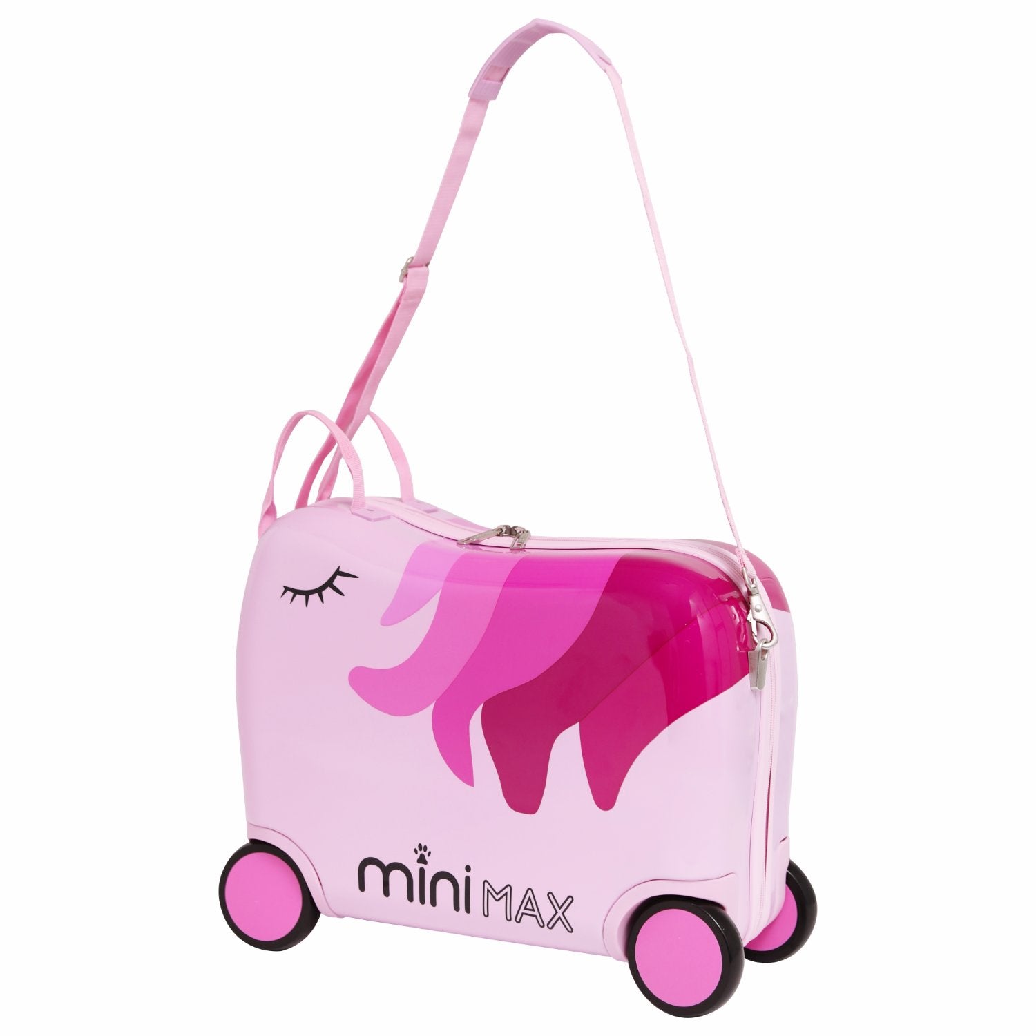 MiniMax Kids Ride-On Suitcase 45x36x20cm – Unicorn 4PC Travel Set with Bag, Neck Pillow & Stickers – EasyJet Max Size 29L Children’s Cabin Luggage