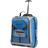 Aerolite MiniMAX blue suitcase with backpack and pouch, featuring compact 45x36x20cm dimensions and telescopic handle.