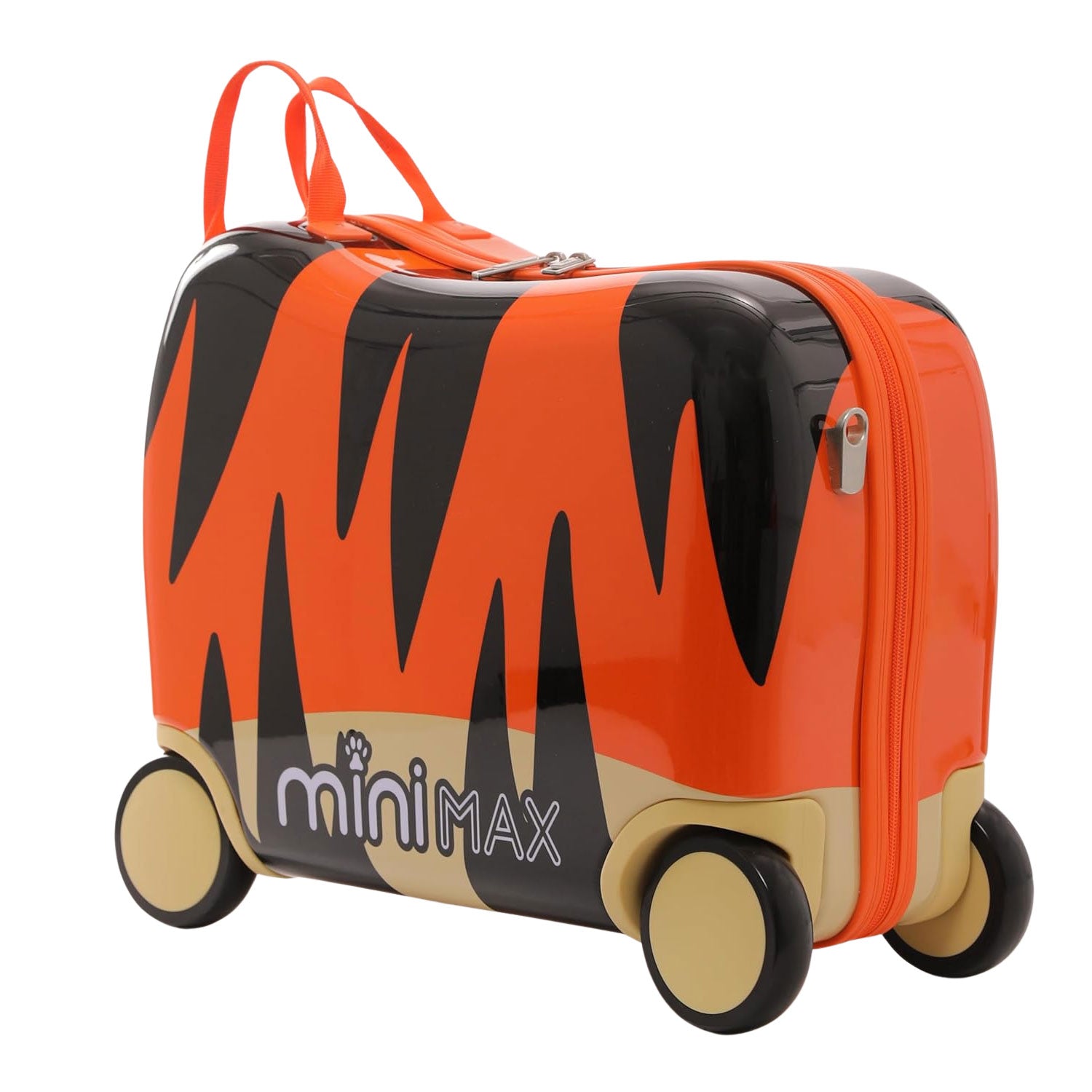 MiniMax 45x36x20cm Kids Tiger Ride-On Suitcase 4PC Set – EasyJet Max Size 29L Children’s Cabin Luggage with Drawstring Bag, Neck Pillow & Stickers