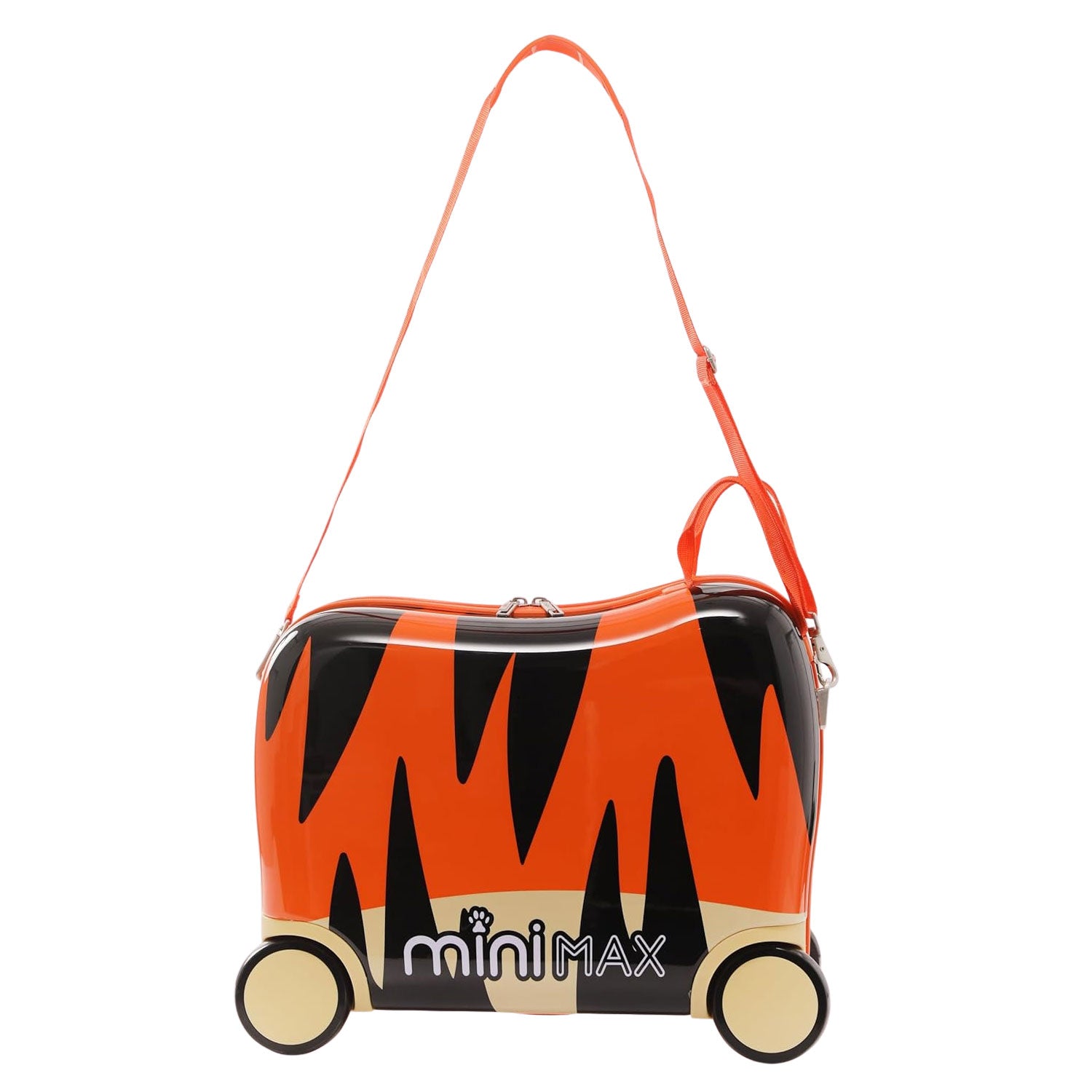 MiniMax 45x36x20cm Kids Tiger Ride-On Suitcase 4PC Set – EasyJet Max Size 29L Children’s Cabin Luggage with Drawstring Bag, Neck Pillow & Stickers
