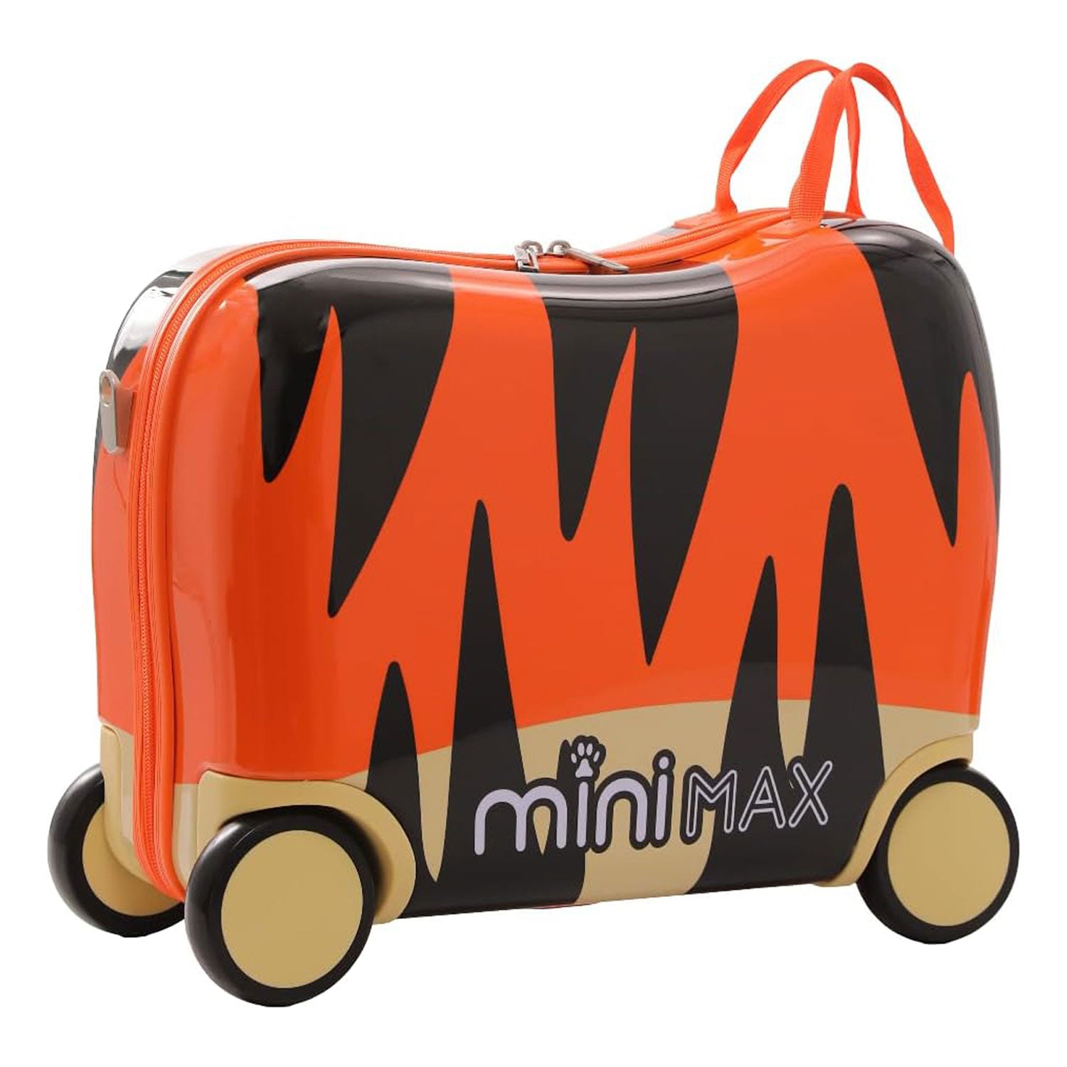 MiniMax 45x36x20cm Kids Tiger Ride-On Suitcase 4PC Set – EasyJet Max Size 29L Children’s Cabin Luggage with Drawstring Bag, Neck Pillow & Stickers