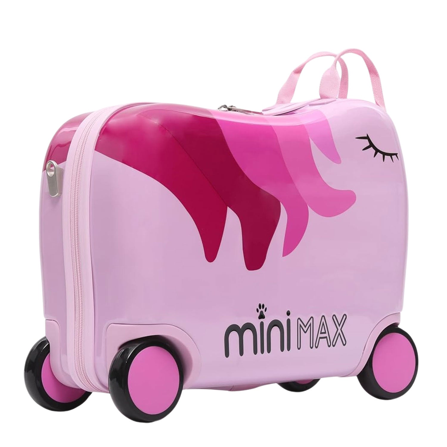 MiniMax Kids Ride-On Suitcase 45x36x20cm – Unicorn 4PC Travel Set with Bag, Neck Pillow & Stickers – EasyJet Max Size 29L Children’s Cabin Luggage