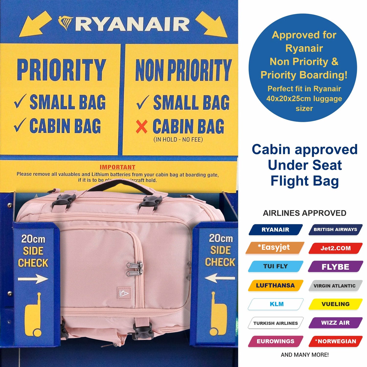 Aerolite (40x20x25cm) Backpack/Rucksack Approved for Ryanair with YKK Zippers, Built-in USB Charging Port, Black