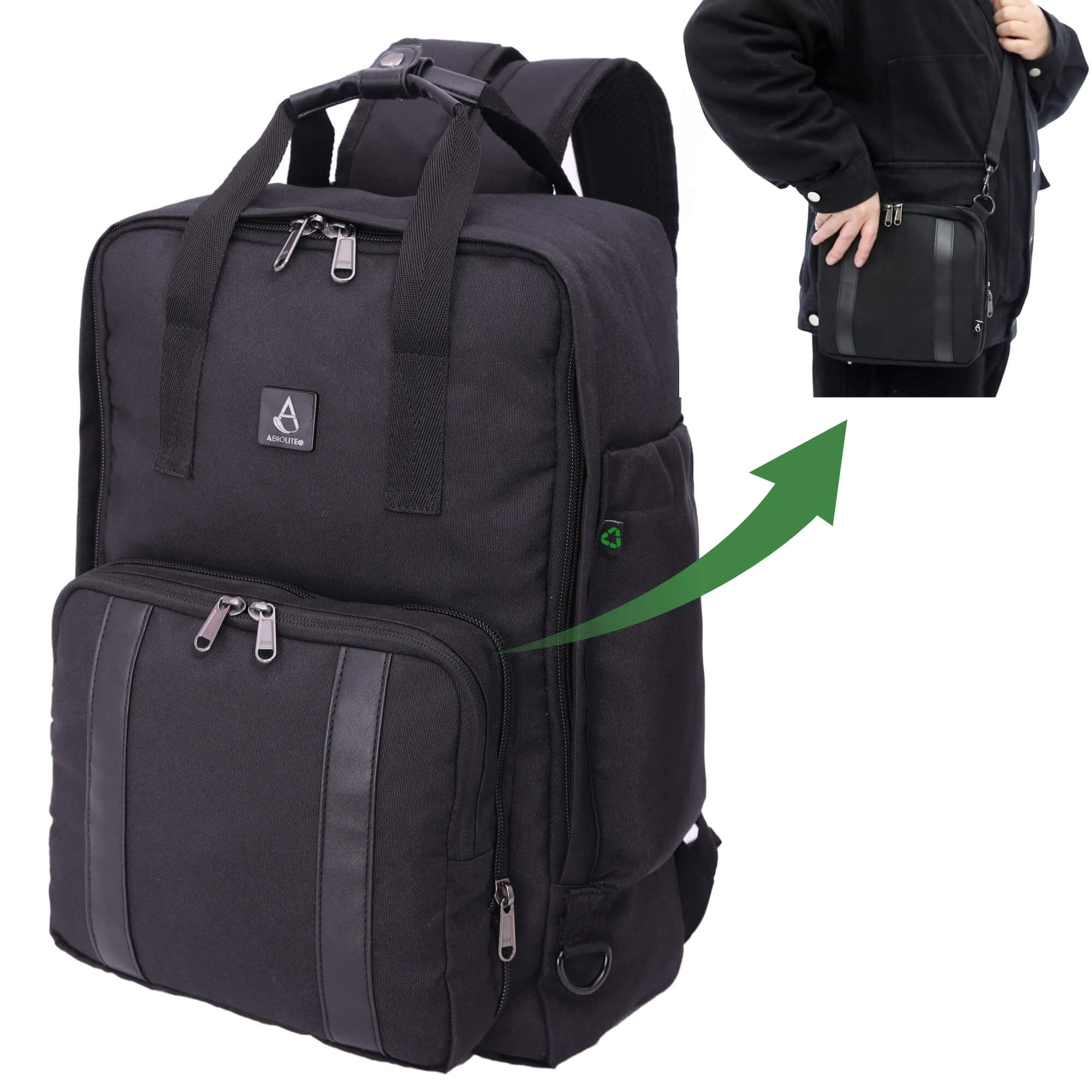 Aerolite 40x20x25cm Approved for Ryanair Premium Eco-Friendly Backpack With Removable Small Carry Pouch, Shower-Resistant Cabin Rucksack with 10 Years Brand Warranty