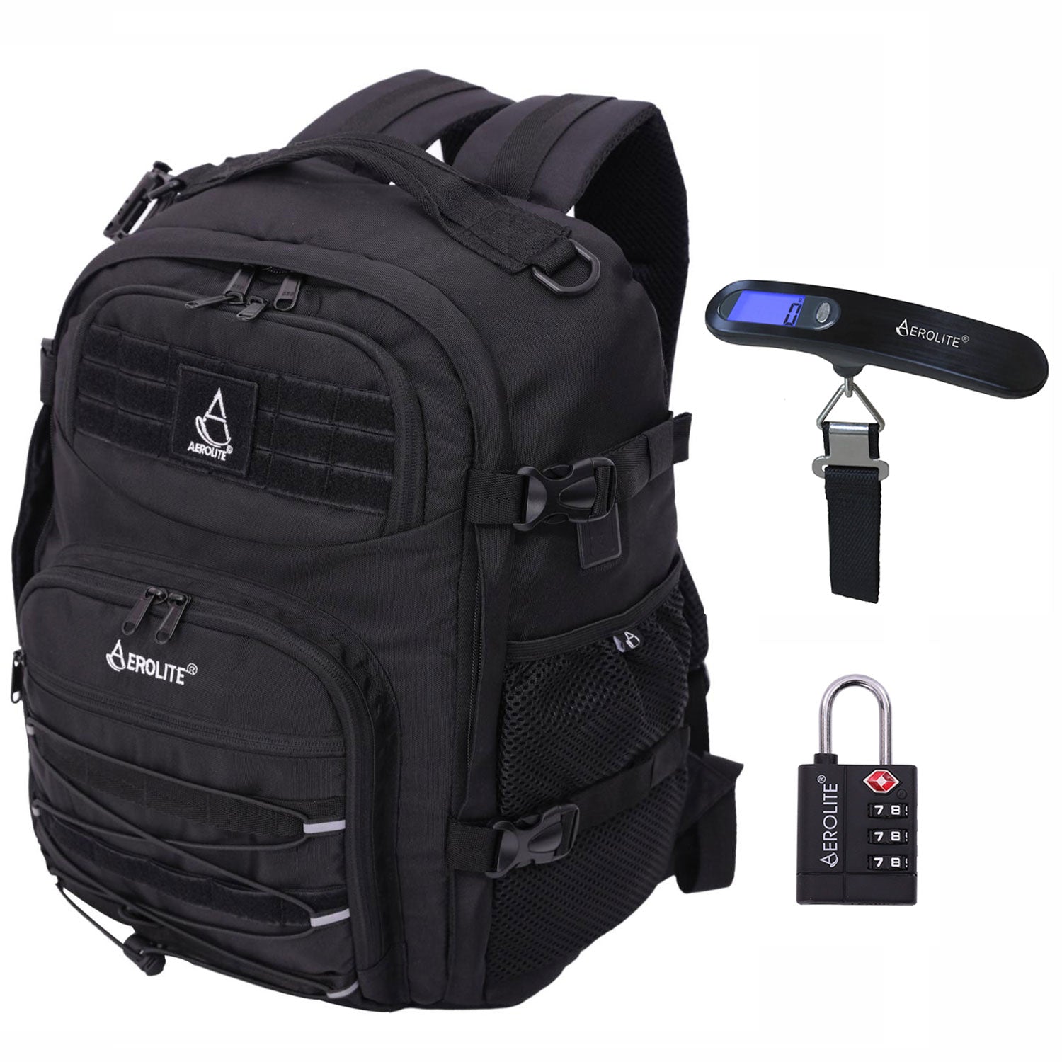 Aerolite 45x36x20cm easyJet Maximum Premium Quality Tactical Backpack, Made From Recycled Eco - Friendly Shower - Resistant Material, 10 Year Brand Warranty + Luggage Scale + TSA Lock - Aerolite UK