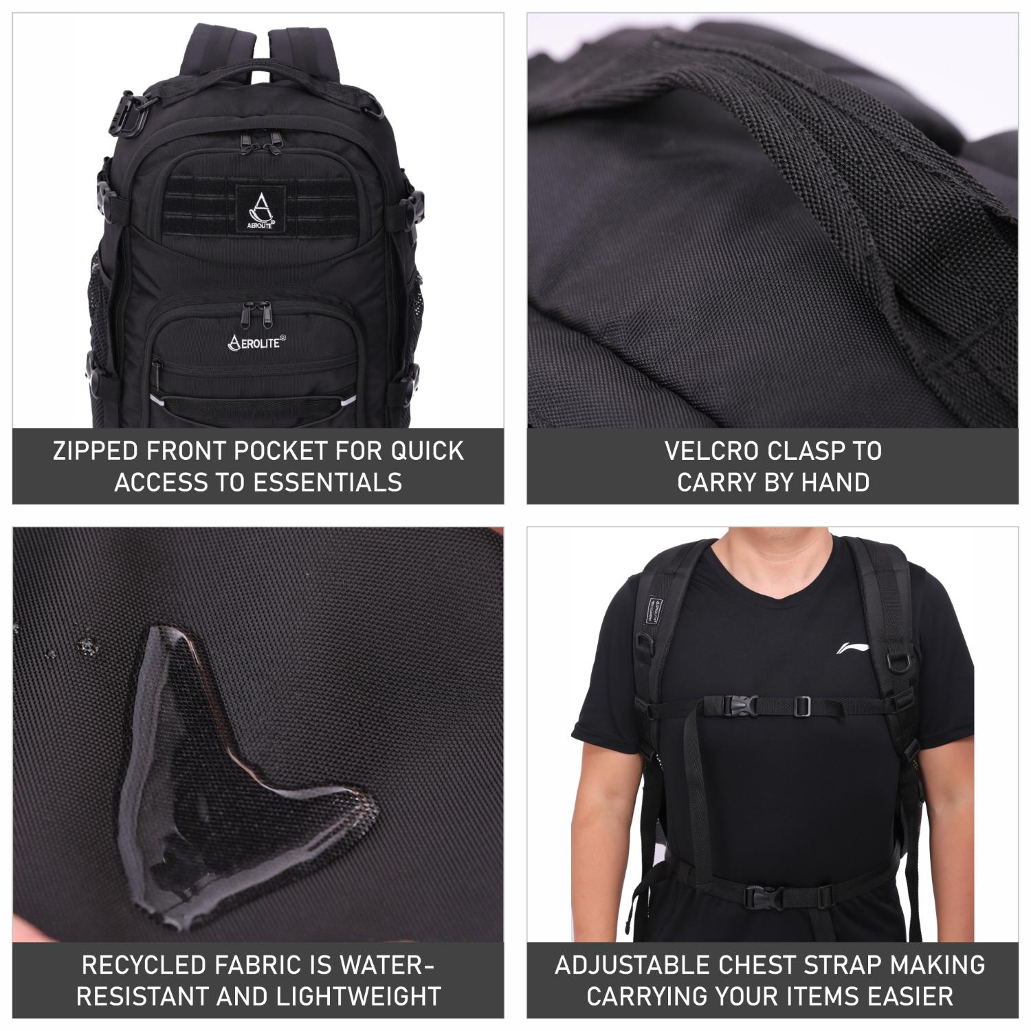 Aerolite 45x36x20cm easyJet Maximum Premium Quality Tactical Backpack, Made From Recycled Eco - Friendly Shower - Resistant Material, 10 Year Brand Warranty + Luggage Scale + TSA Lock - Aerolite UK