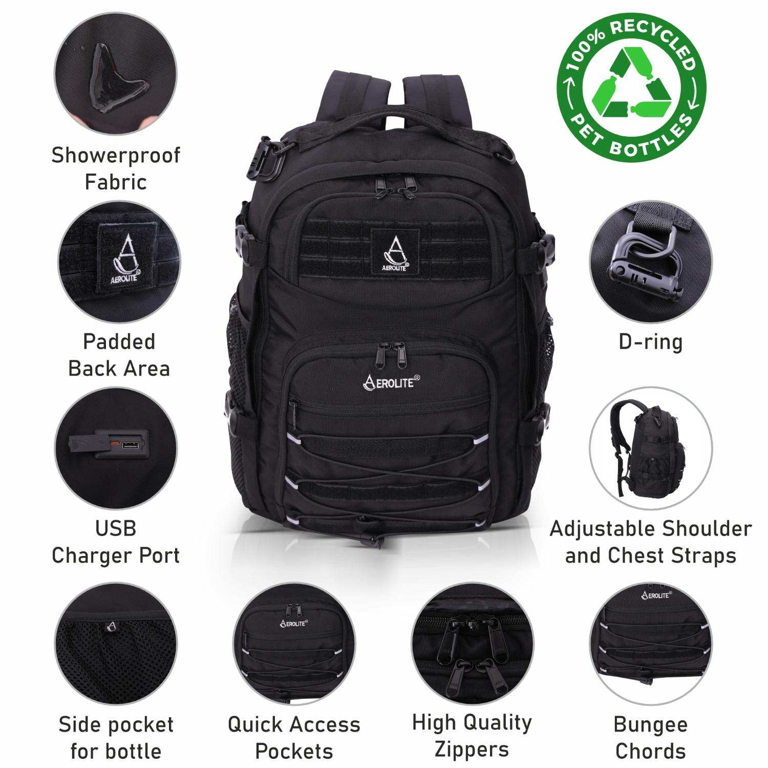 Aerolite 45x36x20cm easyJet Maximum Premium Quality Tactical Backpack, Made From Recycled Eco - Friendly Shower - Resistant Material, 10 Year Brand Warranty + Luggage Scale + TSA Lock - Aerolite UK
