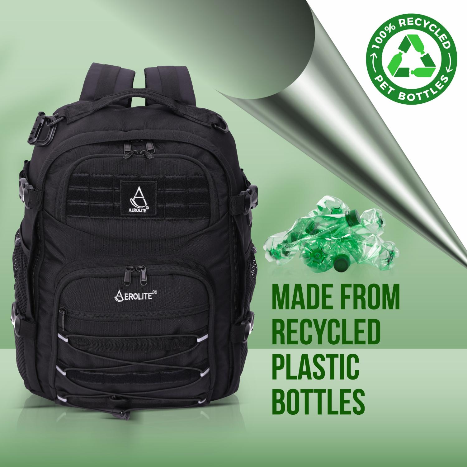 Aerolite 45x36x20cm easyJet Maximum Premium Quality Tactical Backpack, Made From Recycled Eco - Friendly Shower - Resistant Material, 10 Year Brand Warranty + Luggage Scale + TSA Lock - Aerolite UK