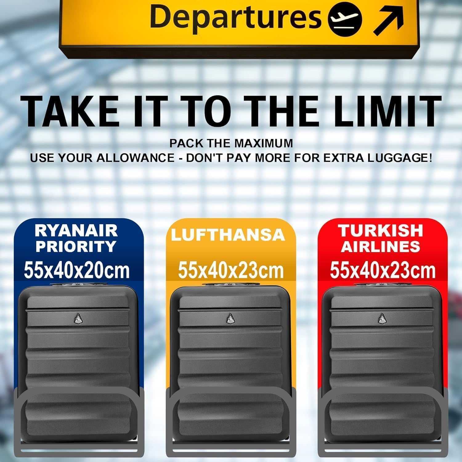 Aerolite Ryanair Maximum Bundle (55x40x20 Suitcase + 40x20x25 Holdall) 2 - Piece Carry On Hand Cabin Luggage Set Bundle - Aerolite UK