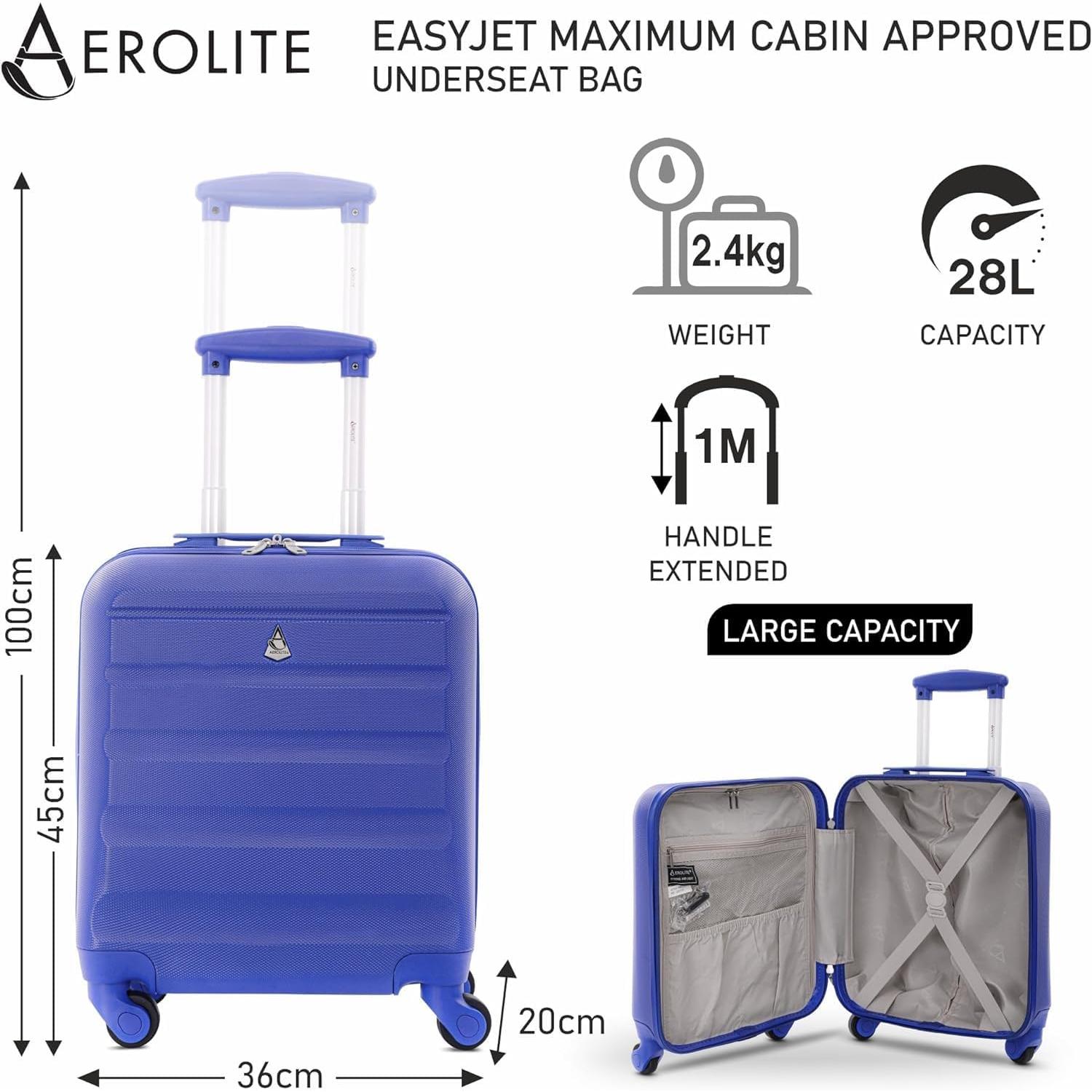 Aerolite 45x36x20cm easyJet Maximum Size Hard Shell Carry On Hand Cabin Luggage Underseat Flight Suitcase with 4 Wheels - Aerolite UK