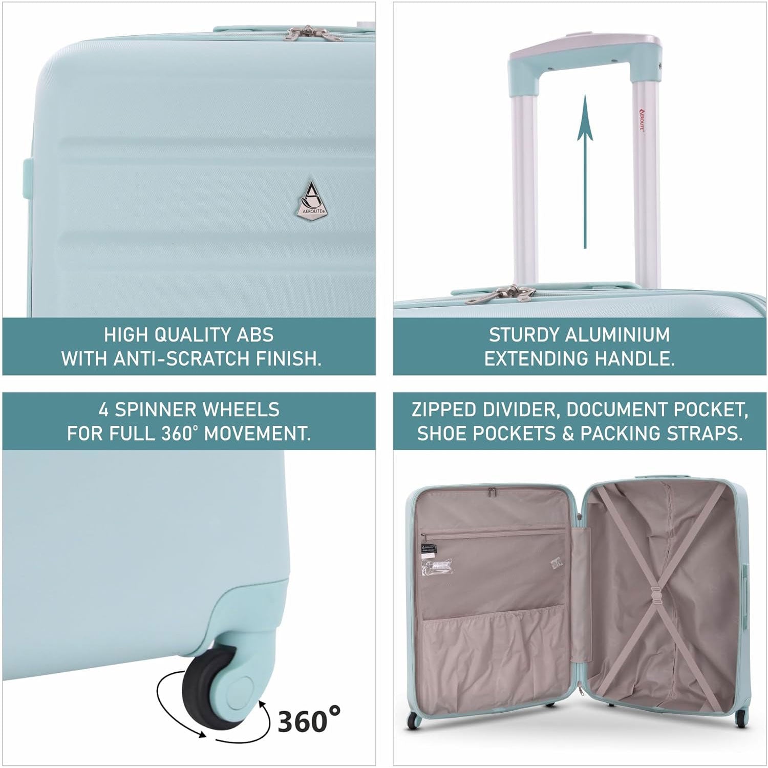 Aerolite 25" (69x50x27cm) Medium Lightweight Hard Shell Luggage Suitcase with 4 Wheels, 82L Capacity - Aerolite UK