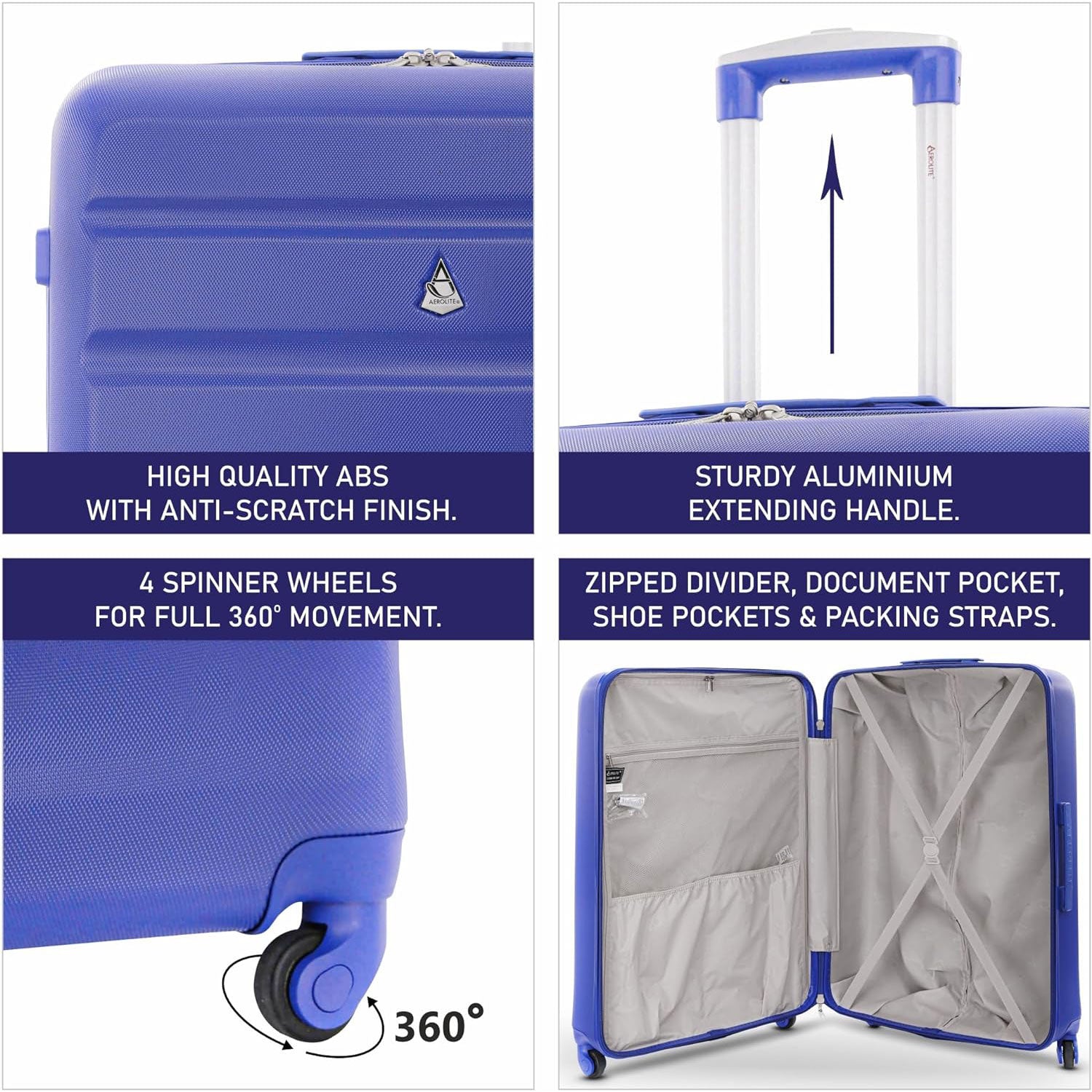 Aerolite 25" (69x50x27cm) Medium Lightweight Hard Shell Luggage Suitcase with 4 Wheels, 82L Capacity - Aerolite UK