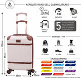Aerolite Vintage Classic Retro Style Lightweight ABS Hard Shell Luggage With In-Built TSA Lock & Ultra Quiet Hinomoto 8-Wheels (Cabin 21", Medium 25", Large 29") - Aerolite UK