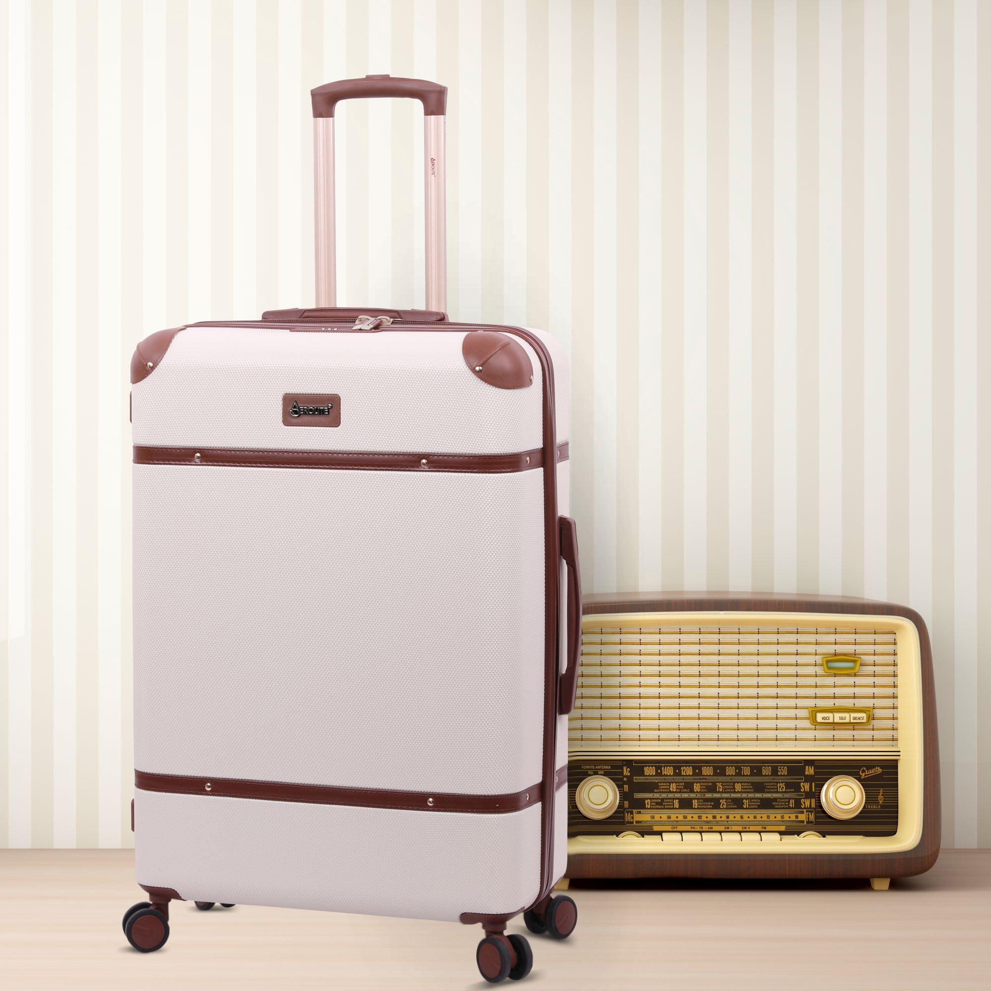 Aerolite Vintage Classic Retro Style Lightweight ABS Hard Shell Luggage With In-Built TSA Lock & Ultra Quiet Hinomoto 8-Wheels (Cabin 21", Medium 25", Large 29") - Aerolite UK
