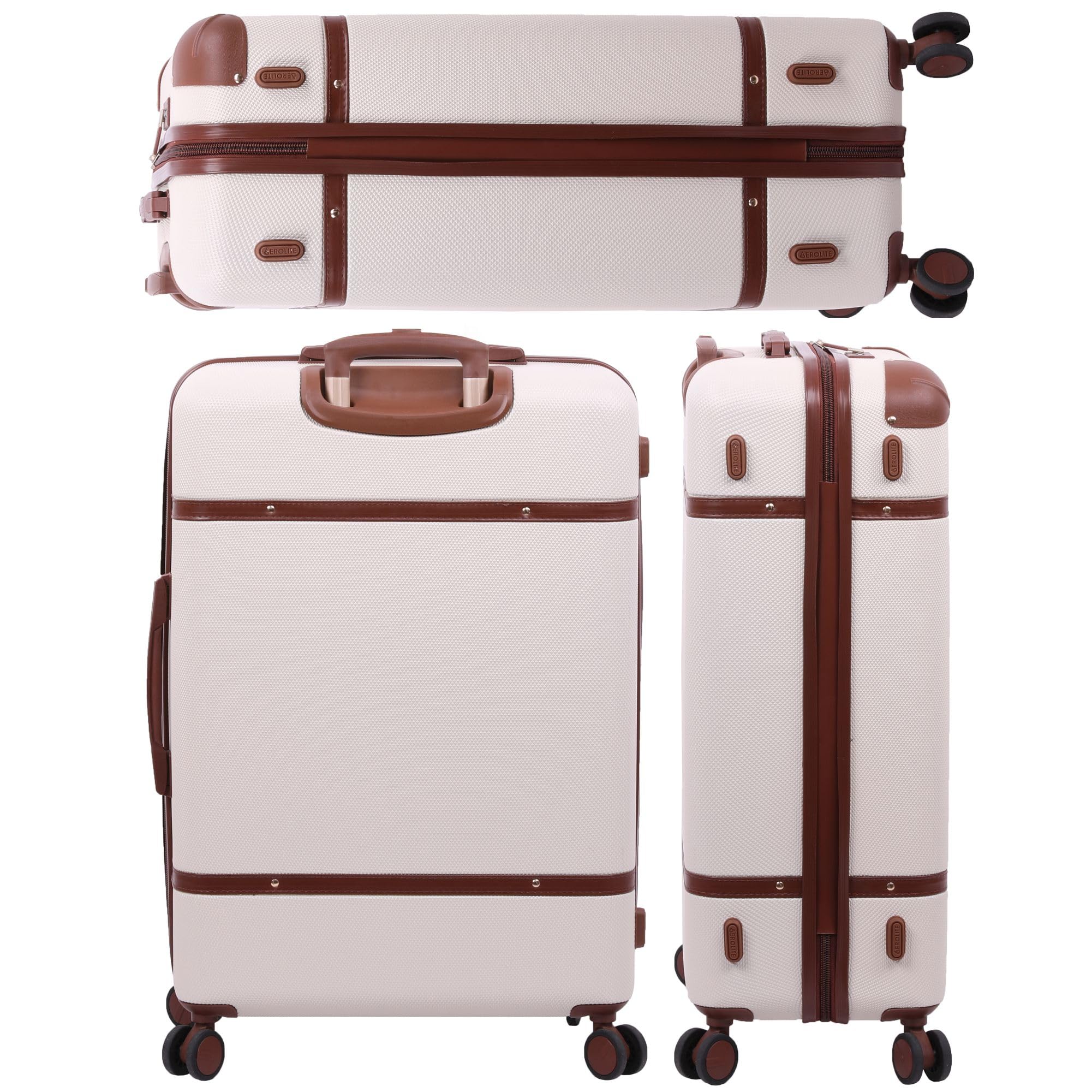 Aerolite Vintage Classic Retro Style Lightweight ABS Hard Shell Luggage With In-Built TSA Lock & Ultra Quiet Hinomoto 8-Wheels (Cabin 21", Medium 25", Large 29") - Aerolite UK