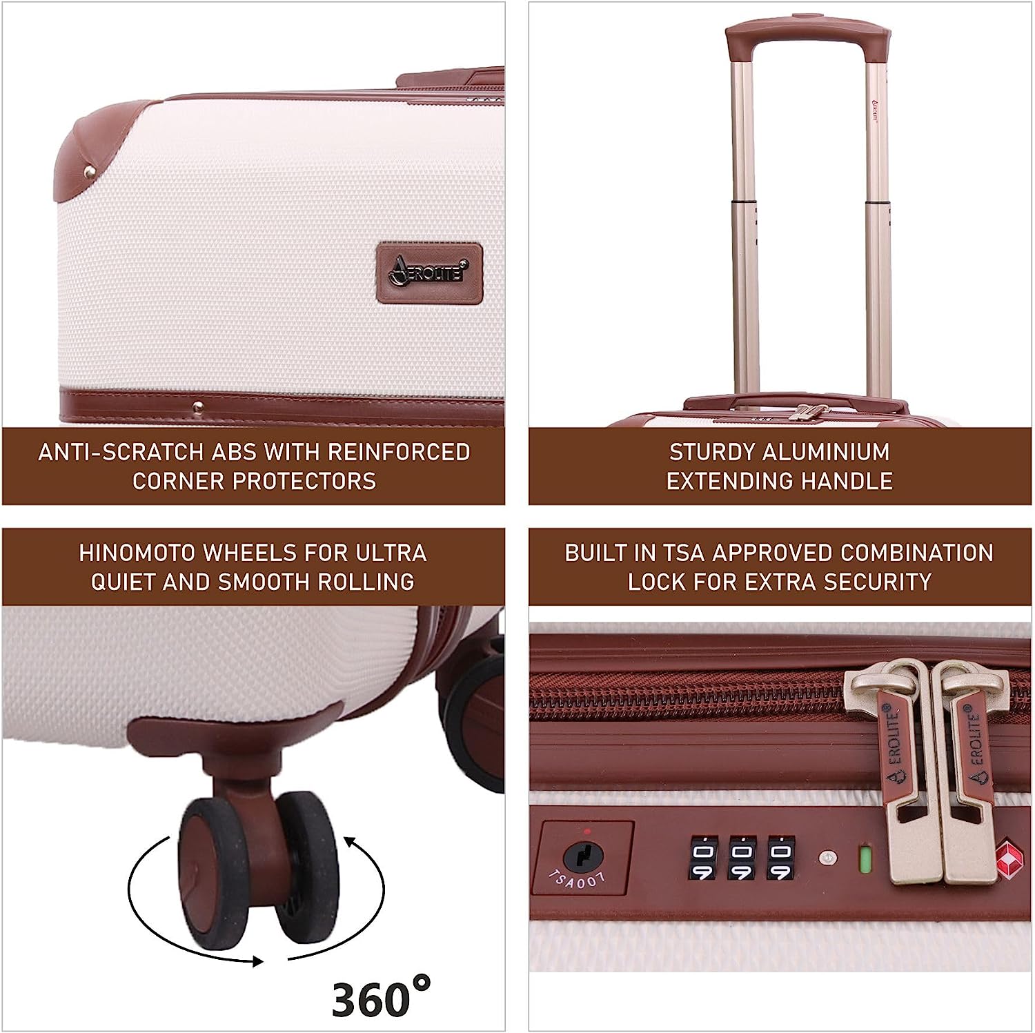 Aerolite Vintage Classic Retro Style Lightweight ABS Hard Shell Luggage With In-Built TSA Lock & Ultra Quiet Hinomoto 8-Wheels (Cabin 21", Medium 25", Large 29") - Aerolite UK