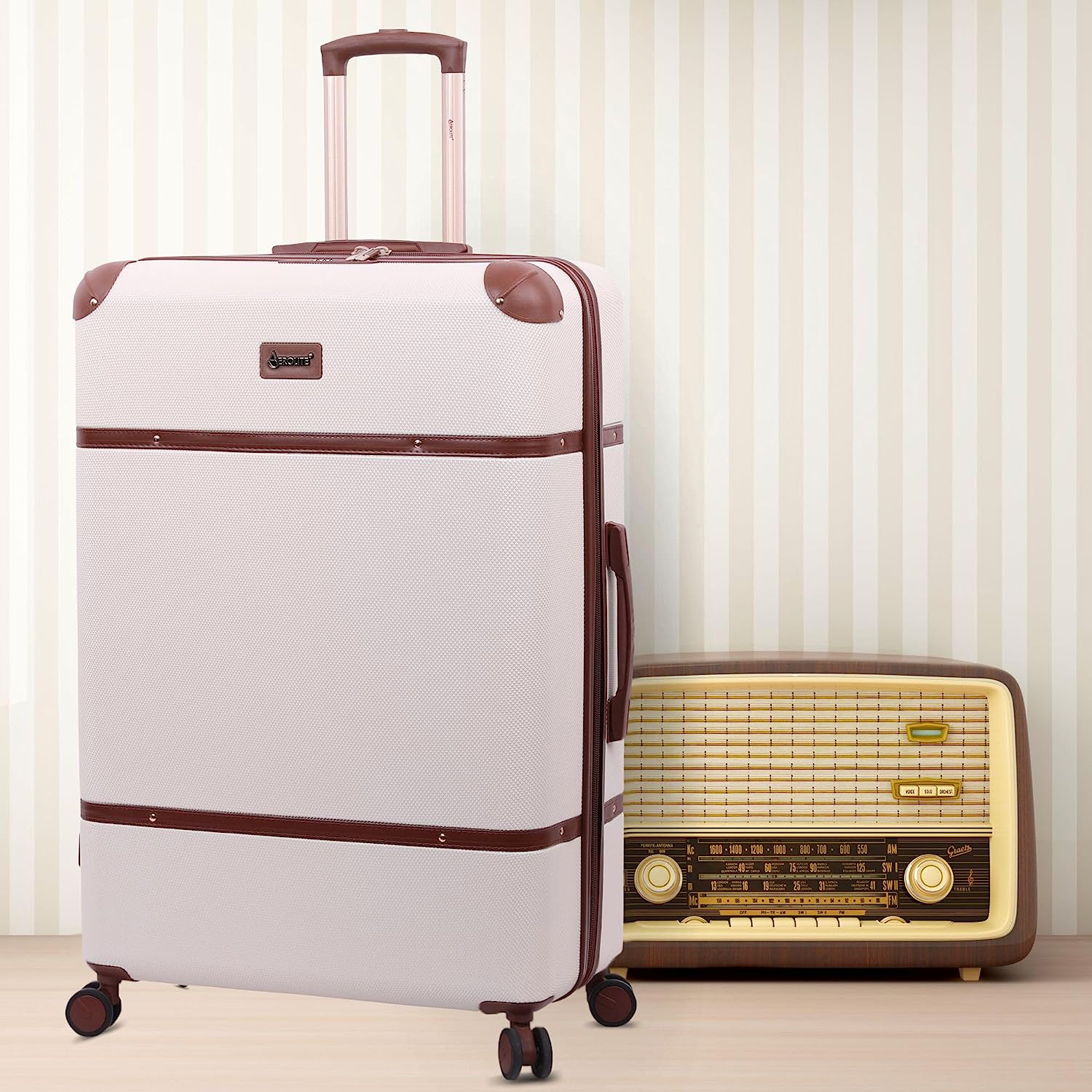 Aerolite Vintage Classic Retro Style Lightweight ABS Hard Shell Luggage With In-Built TSA Lock & Ultra Quiet Hinomoto 8-Wheels (Cabin 21", Medium 25", Large 29") - Aerolite UK