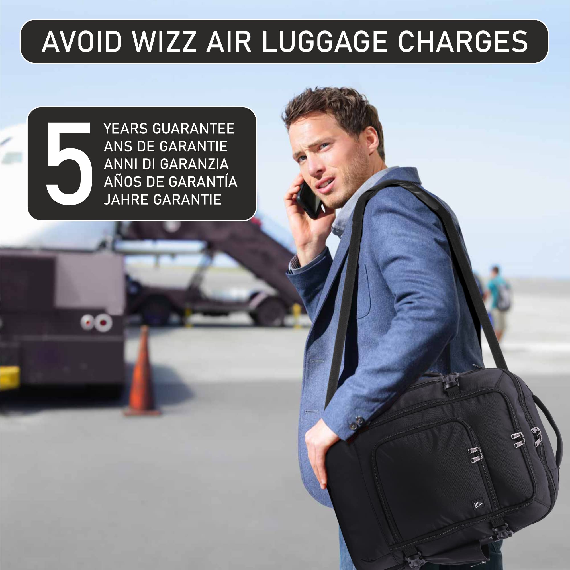 Aerolite 40x30x20 Wizz Air Maximum Size Backpack Eco-Friendly Cabin Luggage Approved Travel Carry On Holdall Lightweight Shoulder Bag Flight Rucksack with YKK Zippers 5 Year Warranty - Aerolite UK