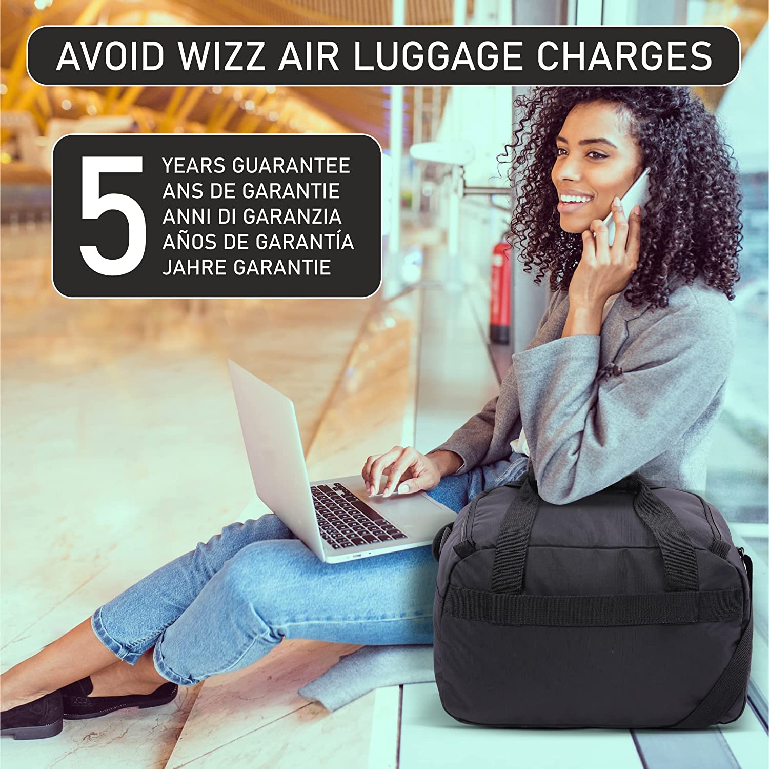 Aerolite Wizz Air Max Cabin Bundle – Expandable 55x40x23cm Suitcase + 40x30x20cm Underseat Holdall - Lightweight, Eco-Friendly Travel Set
