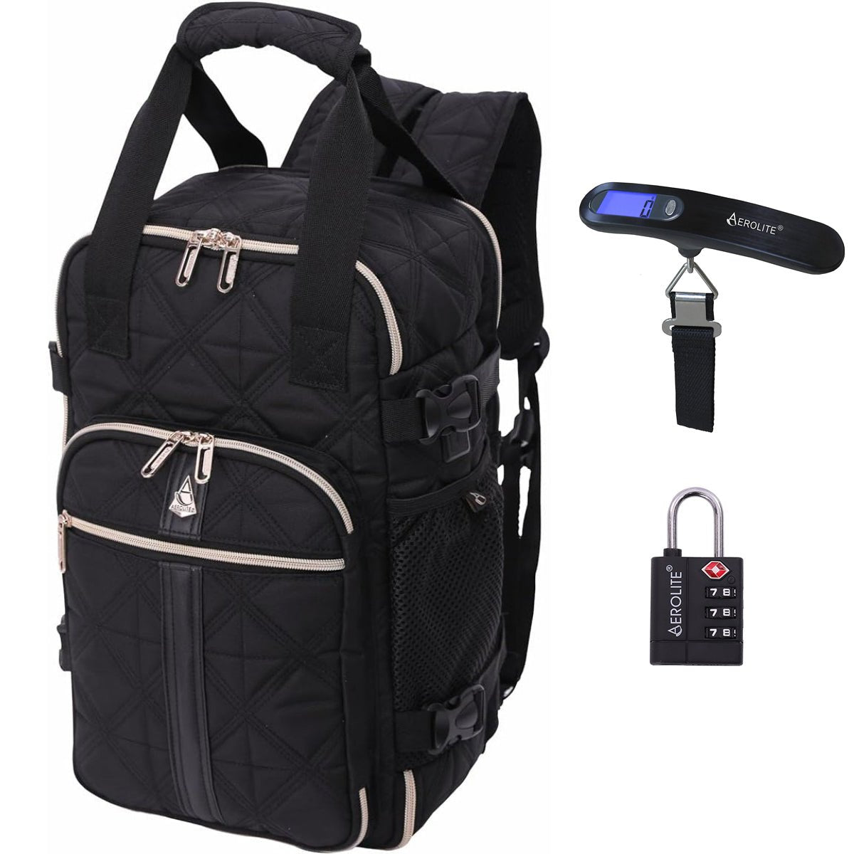 Aerolite 40x20x25cm Ryanair Maximum Premium Eco - Friendly Backpack with 10 Years Warranty (Quilted) + Luggage Scale + TSA Lock - Aerolite UK