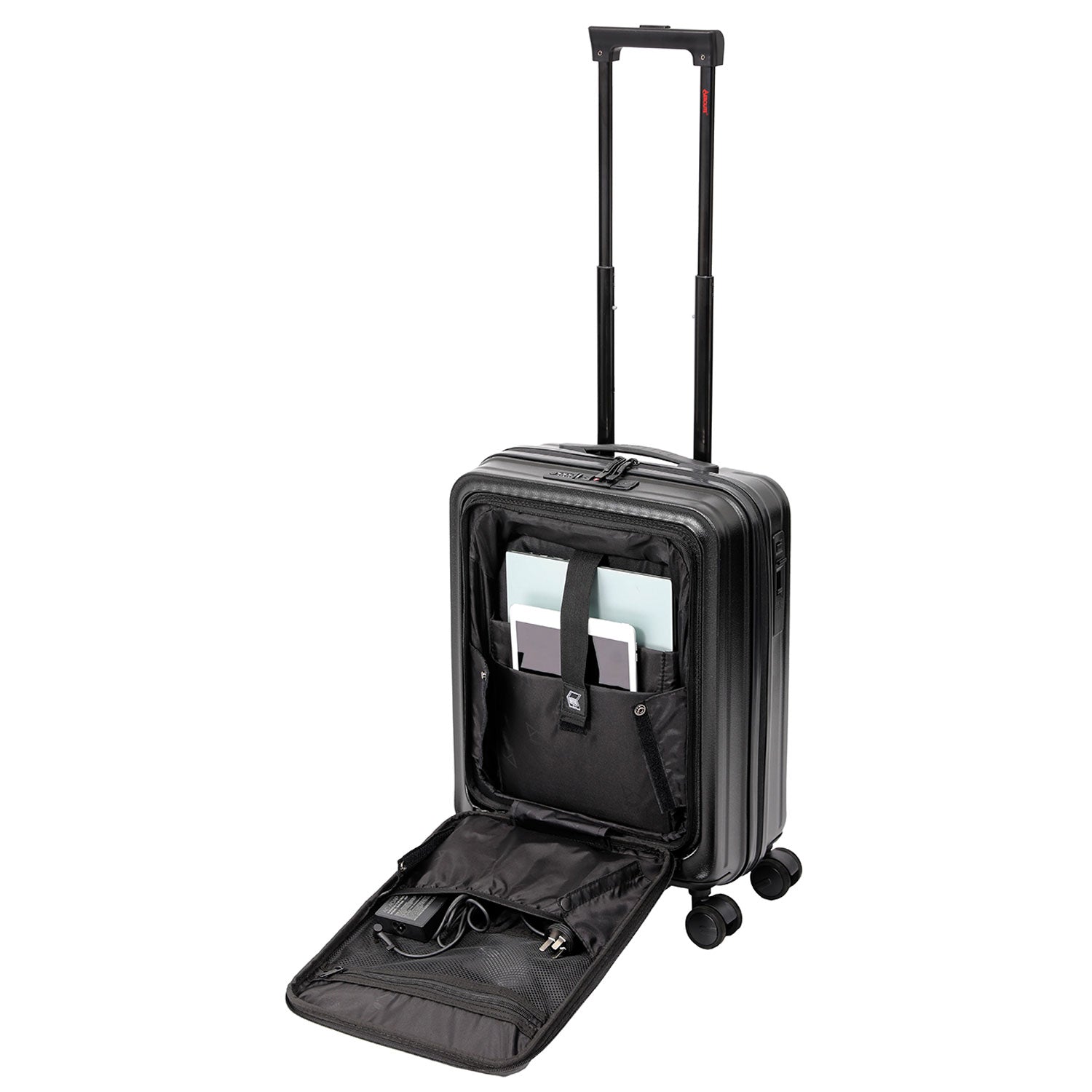 Aerolite M-Lite Smart 21” Cabin Suitcase – Silent & Smooth Hinomoto Wheels with Brake Button, Front Laptop Pocket, Durable PP Polypropylene, USB Charging, TSA Lock, 55x40x23cm