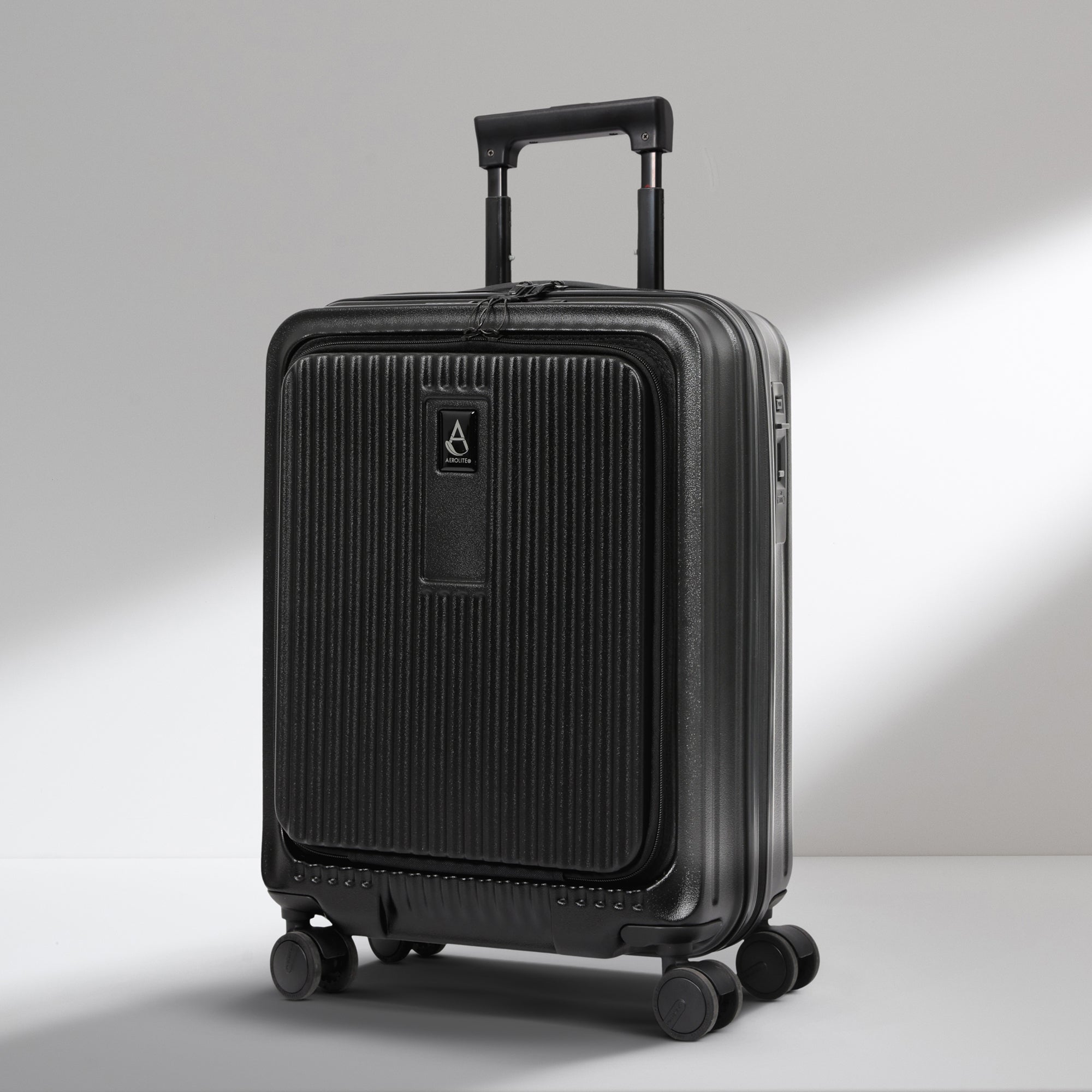 Aerolite M-Lite Smart 21” Cabin Suitcase – Silent & Smooth Hinomoto Wheels with Brake Button, Front Laptop Pocket, Durable PP Polypropylene, USB Charging, TSA Lock, 55x40x23cm