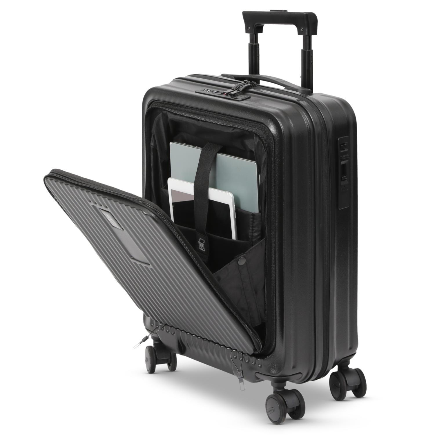 Aerolite M-Lite Smart 21” Cabin Suitcase – Silent & Smooth Hinomoto Wheels with Brake Button, Front Laptop Pocket, Durable PP Polypropylene, USB Charging, TSA Lock, 55x40x23cm