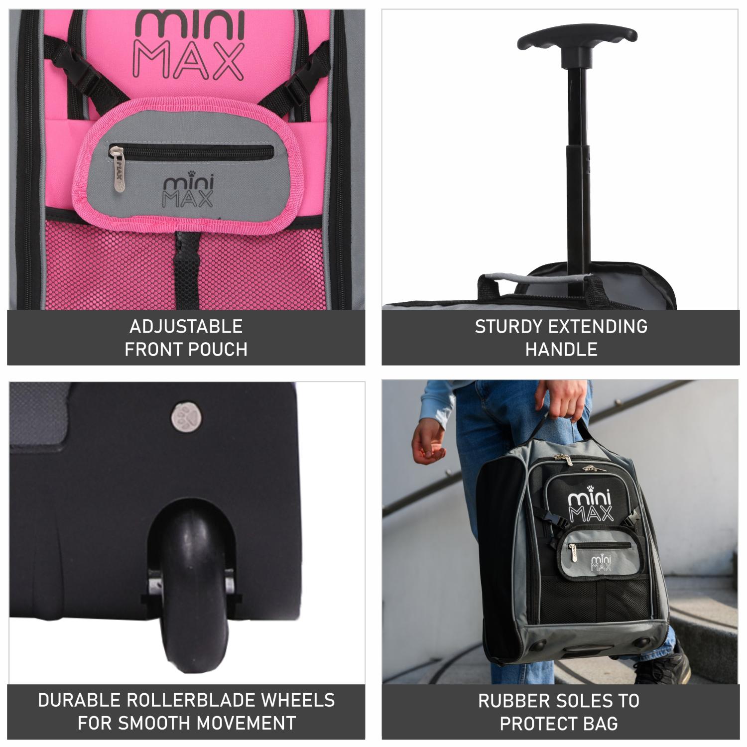 Aerolite MiniMAX New Ryanair 40x30x20 Maximum Size Cabin Underseat Trolley Backpack, also fits Wizz Air maximum size requirements, 2 Wheels