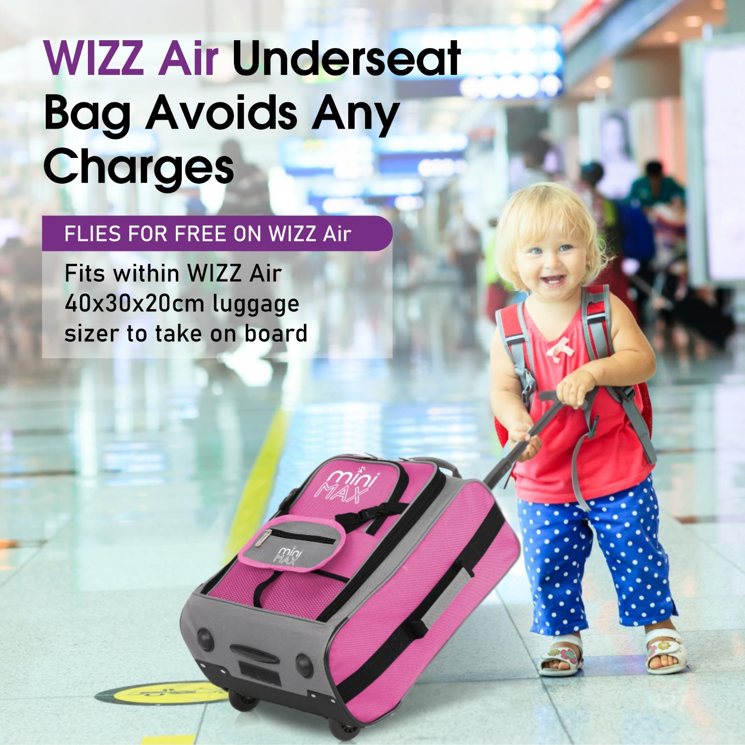Aerolite MiniMAX New Ryanair 40x30x20 Maximum Size Cabin Underseat Trolley Backpack, also fits Wizz Air maximum size requirements, 2 Wheels