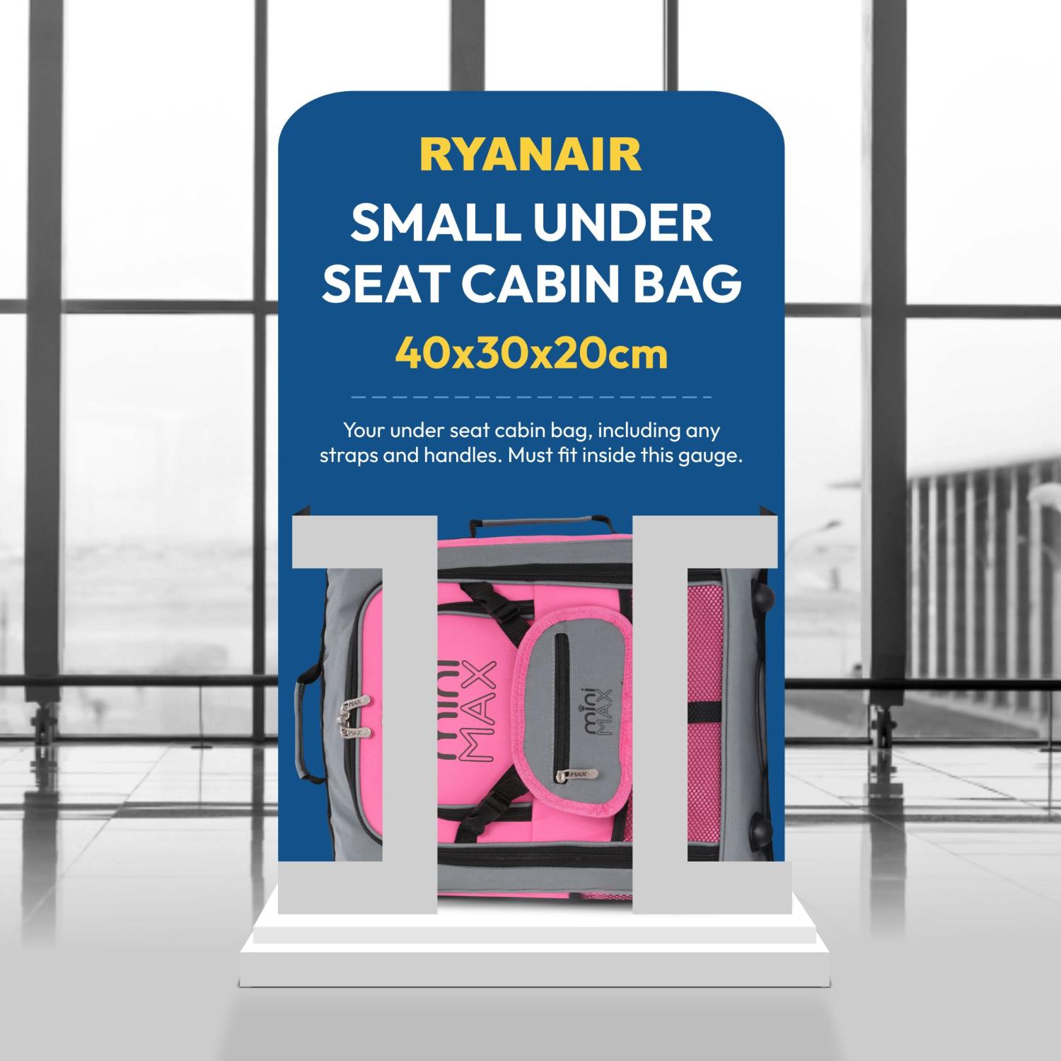 Aerolite MiniMAX New Ryanair 40x30x20 Maximum Size Cabin Underseat Trolley Backpack, also fits Wizz Air maximum size requirements, 2 Wheels