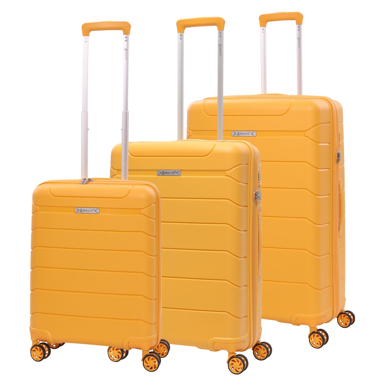 Aerolite Premium PP 3-Piece Luggage Set, Lightweight Polypropylene Hard Shell Suitcases with 4 Dual Spinner Wheels & TSA Lock, Expandable Cabin (21”), Medium (24”), Large (28”), Expandable Carry-On Case Included – Mango