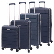 Aerolite Premium PP 4 Piece Hard Shell 4 Dual Wheel Spinner Travel Luggage Suitcase Set , Expandable Cabin + Medium + Large + Extra Large - Navy