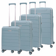 Aerolite Premium PP 4 Piece Hard Shell 4 Dual Wheel Spinner Travel Luggage Suitcase Set , Expandable Cabin + Medium + Large + Extra Large - Sage