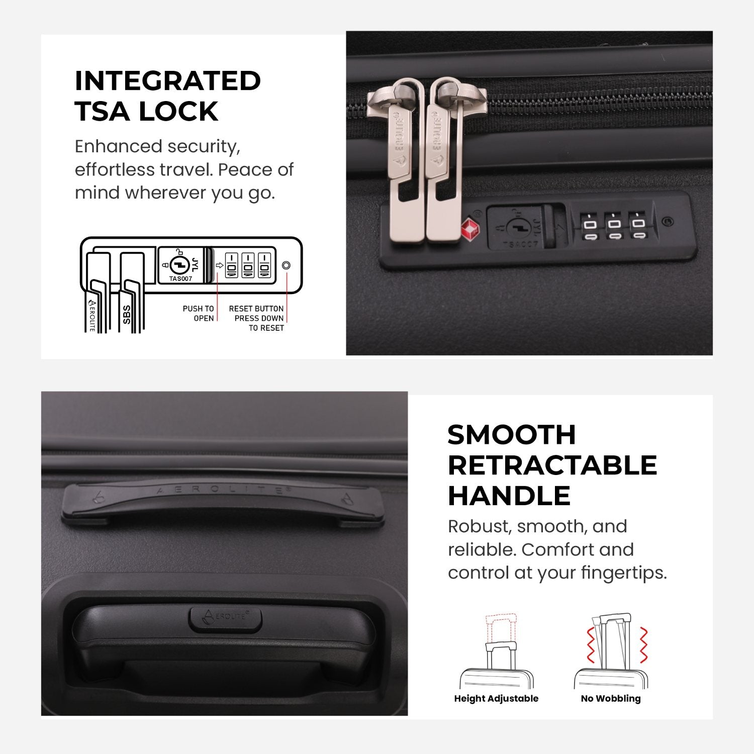 Aerolite Premium PP 2-Piece Luggage Set, Lightweight Polypropylene Hard Shell Suitcases with 4 Dual Spinner Wheels & TSA Lock, Expandable Cabin (21”), Large (28”), Expandable Carry-On Case Included – Black