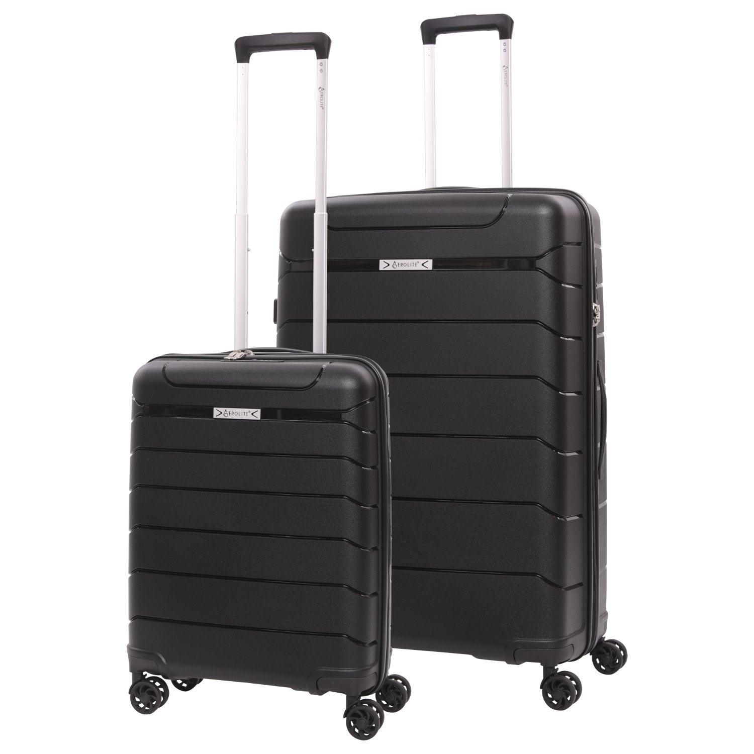 Aerolite Premium PP 2-Piece Luggage Set, Lightweight Polypropylene Hard Shell Suitcases with 4 Dual Spinner Wheels & TSA Lock, Expandable Cabin (21”), Large (28”), Expandable Carry-On Case Included – Black