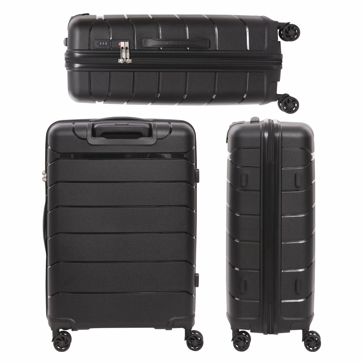 Aerolite 24” Medium 67L Lightweight Polypropylene (PP) Check-In Suitcase – Hard Shell Luggage with Spinner Wheels, TSA Lock & Organised Interior, Black