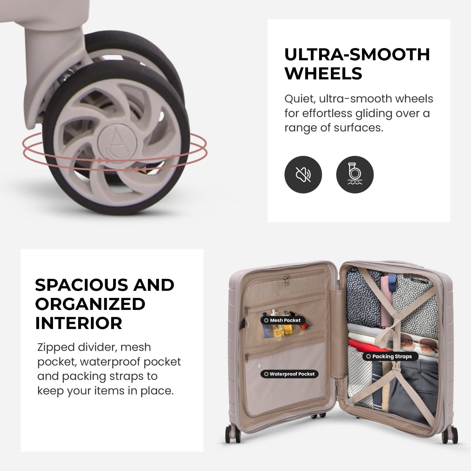 Aerolite Premium PP 2-Piece Luggage Set, Lightweight Polypropylene Hard Shell Suitcases with 4 Dual Spinner Wheels & TSA Lock, Expandable Cabin (21”), Large (28”) – Cream