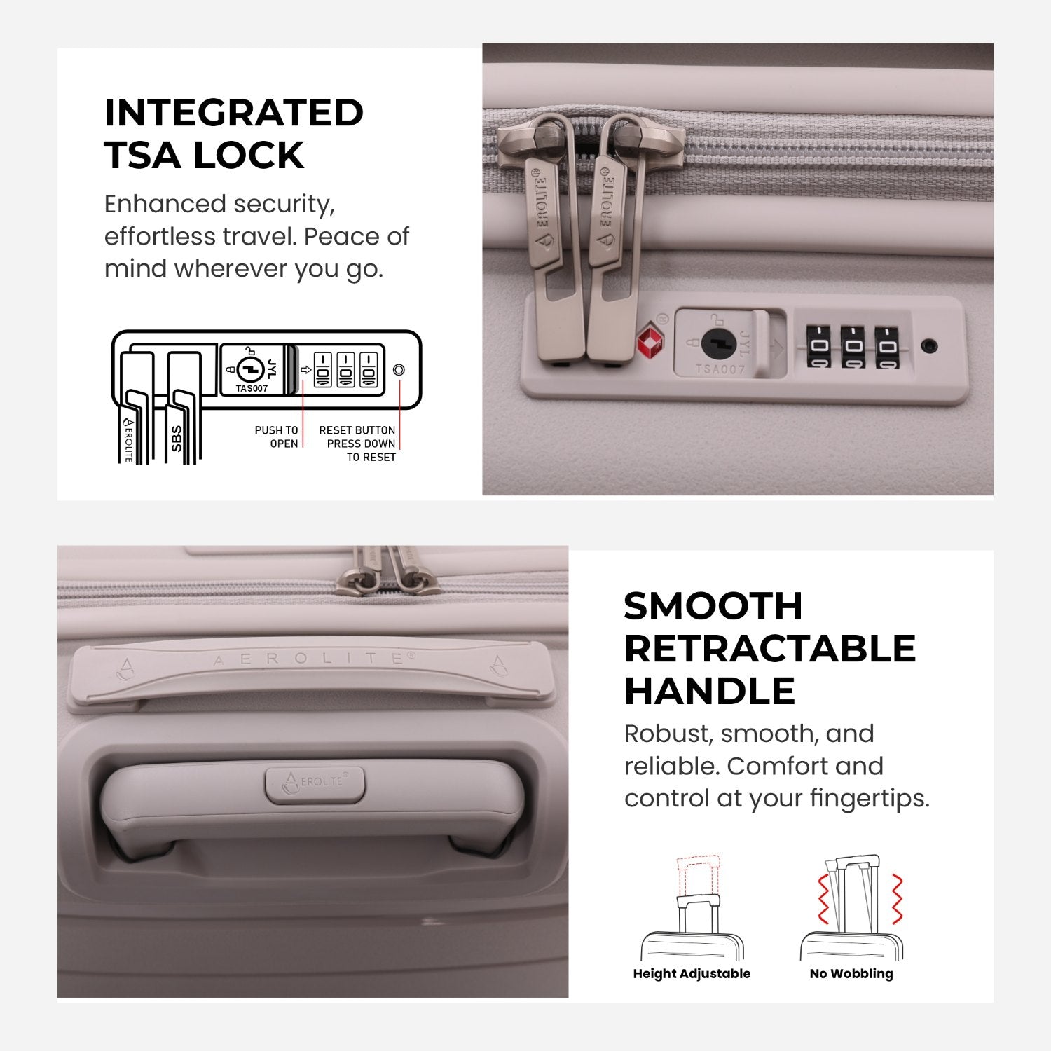 Aerolite Premium PP 2-Piece Luggage Set, Lightweight Polypropylene Hard Shell Suitcases with 4 Dual Spinner Wheels & TSA Lock, Expandable Cabin (21”), Large (28”) – Cream