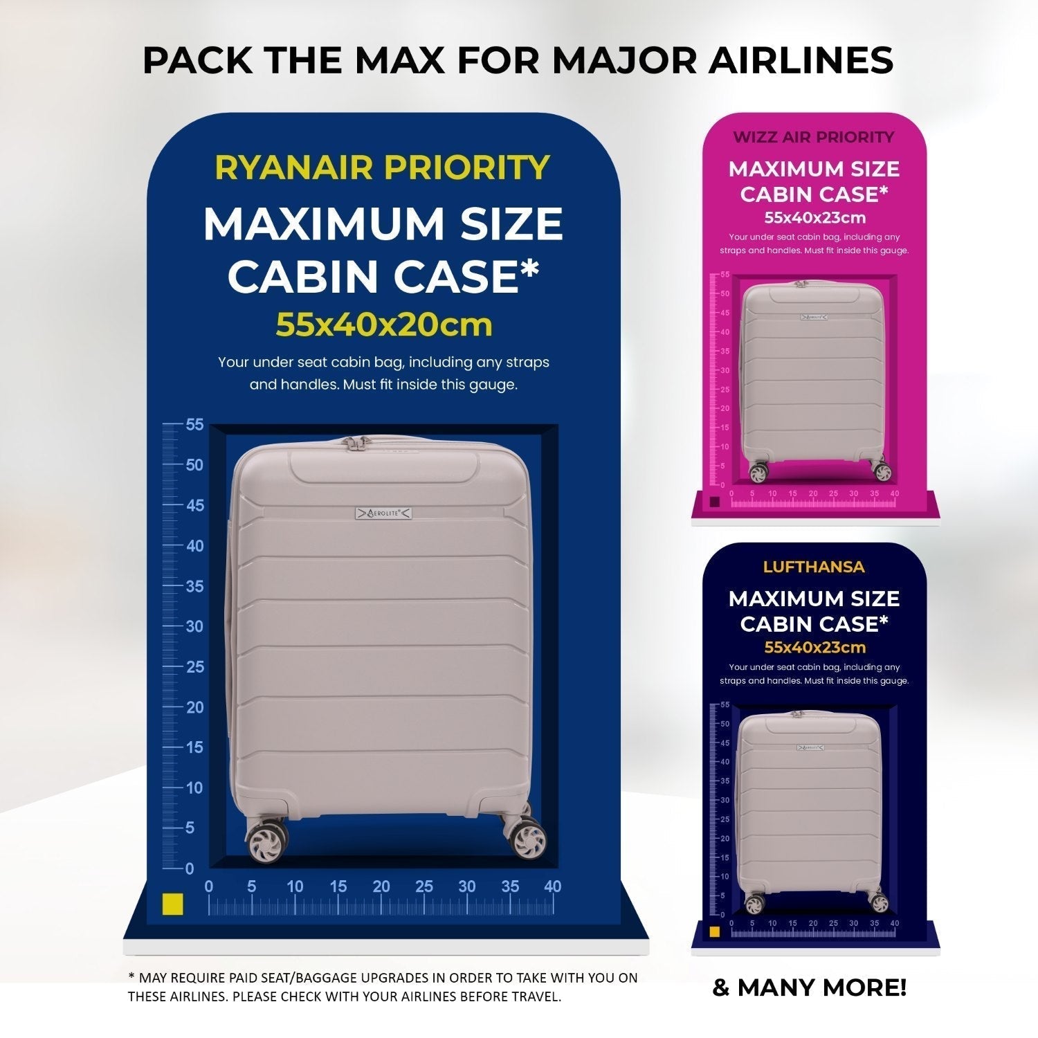 Aerolite Premium PP 2-Piece Luggage Set, Lightweight Polypropylene Hard Shell Suitcases with 4 Dual Spinner Wheels & TSA Lock, Expandable Cabin (21”), Large (28”) – Cream