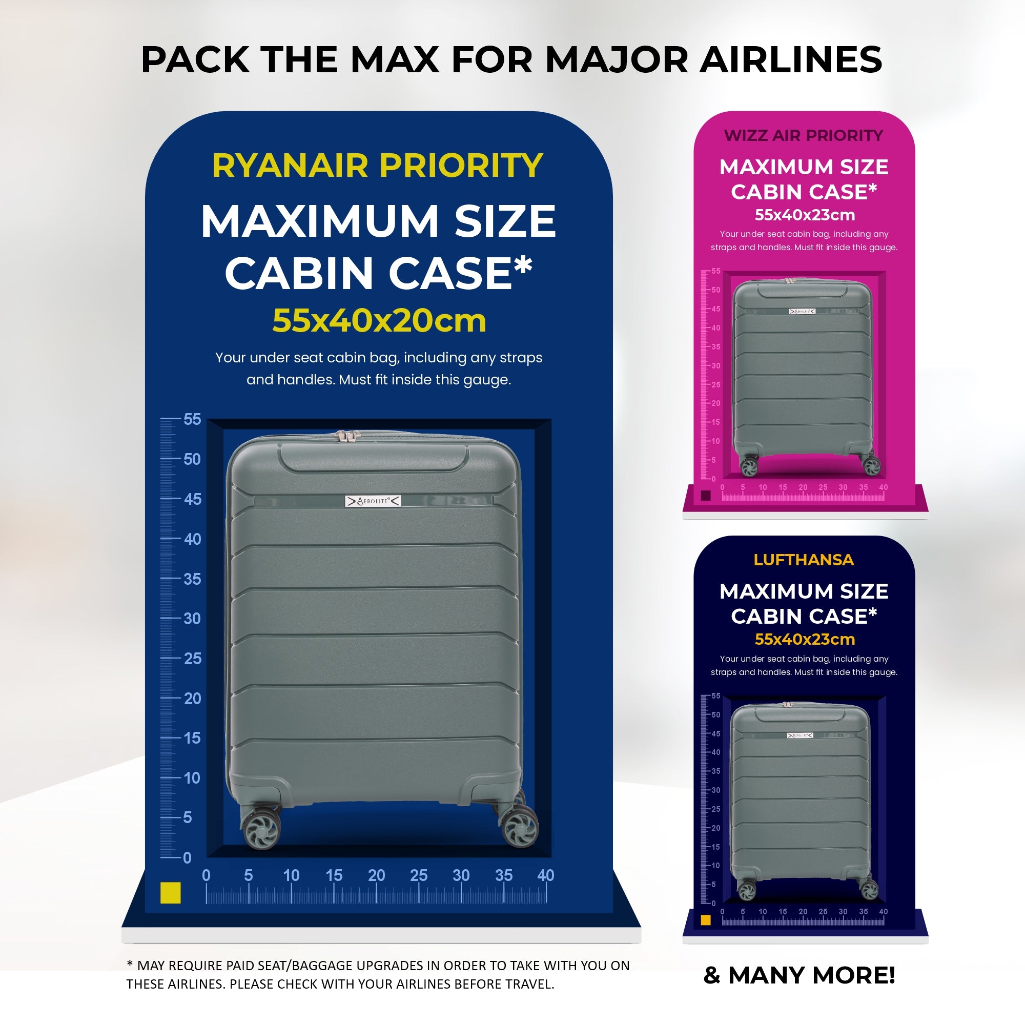 Aerolite Ryanair Priority Bundle – 55x40x20/23cm Expandable Cabin Suitcase + 40x20x25cm Ryanair-Free Underseat Bag with TSA Lock – Lightweight, Airline-Approved Set (Green+Black)