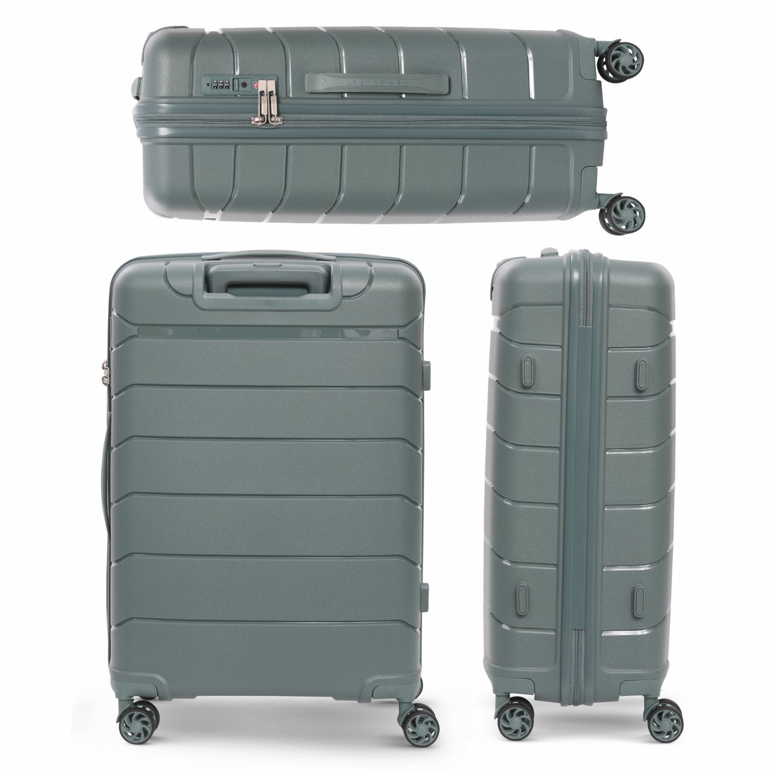 Aerolite 24” Medium 67L Lightweight Polypropylene (PP) Check-In Suitcase – Hard Shell Luggage with Spinner Wheels, TSA Lock & Organised Interior, Green