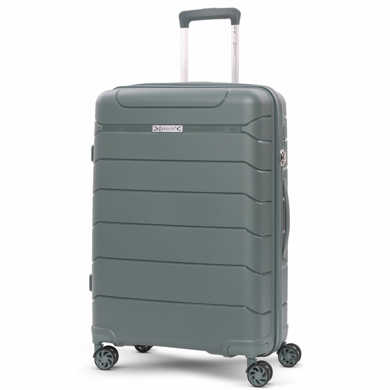 Aerolite 24” Medium 67L Lightweight Polypropylene (PP) Check-In Suitcase – Hard Shell Luggage with Spinner Wheels, TSA Lock & Organised Interior, Green